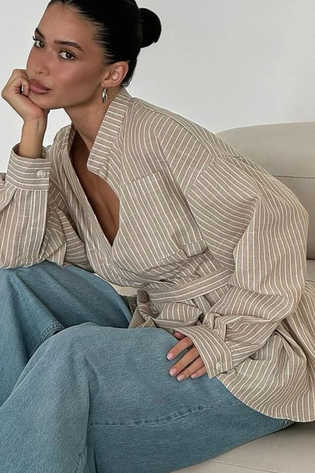 Seraphine | Elegant Striped Wrap Midi Dress