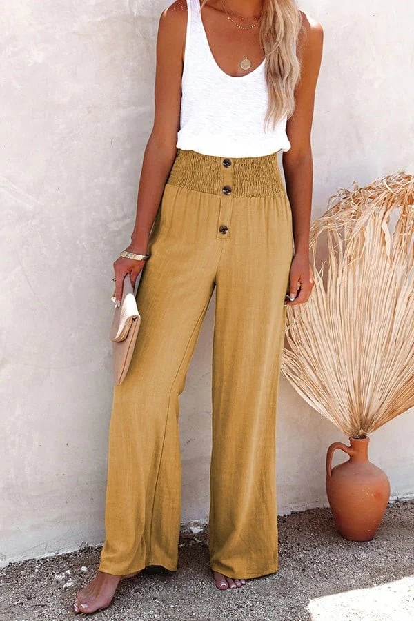 Seralynn | Trousers High Waisted Smocked Wide Leg Palazzo