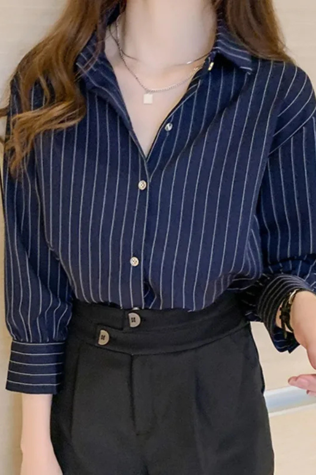 Felicity | Classic Pinstripe Button Down Shirt