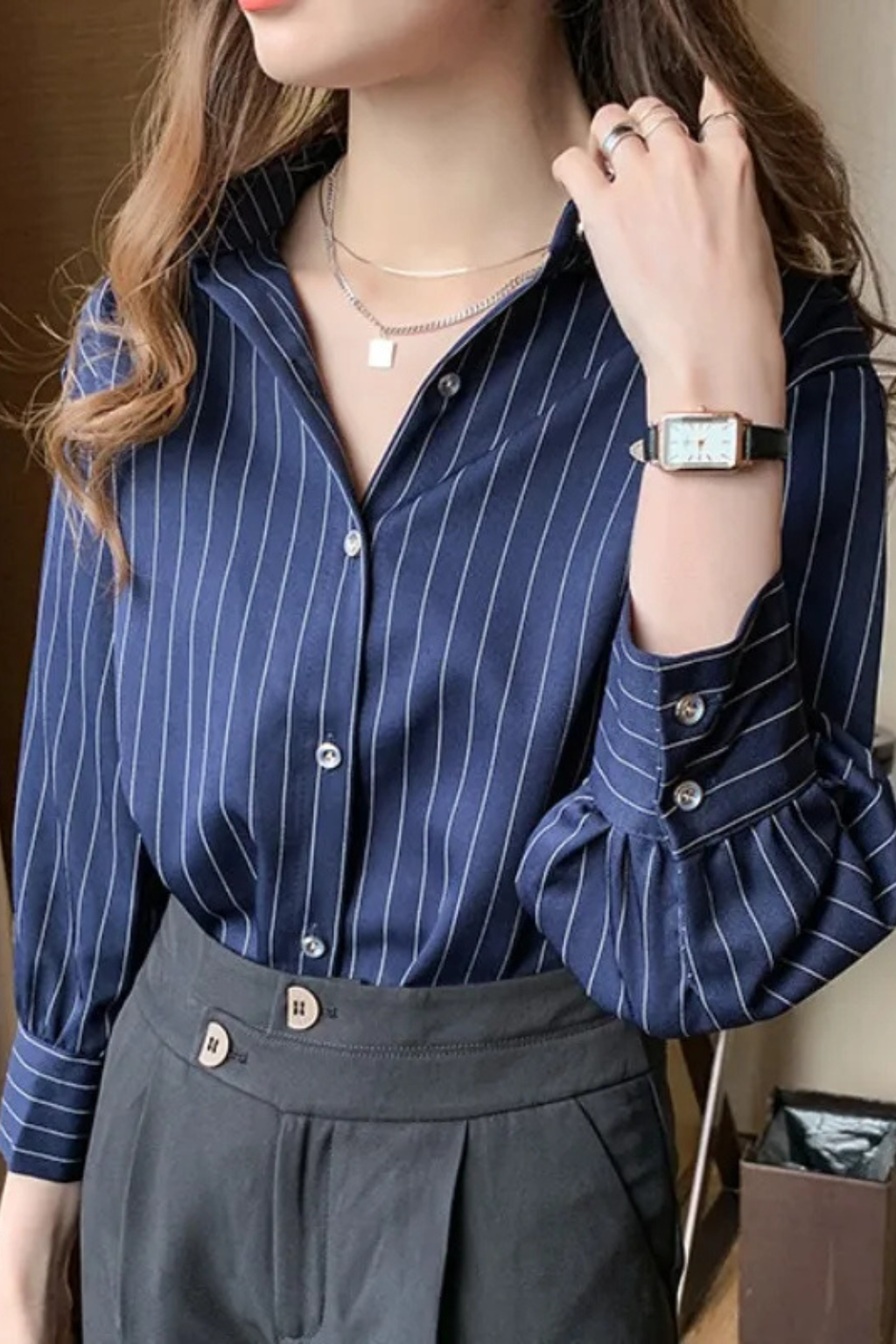 Felicity | Classic Pinstripe Button Down Shirt