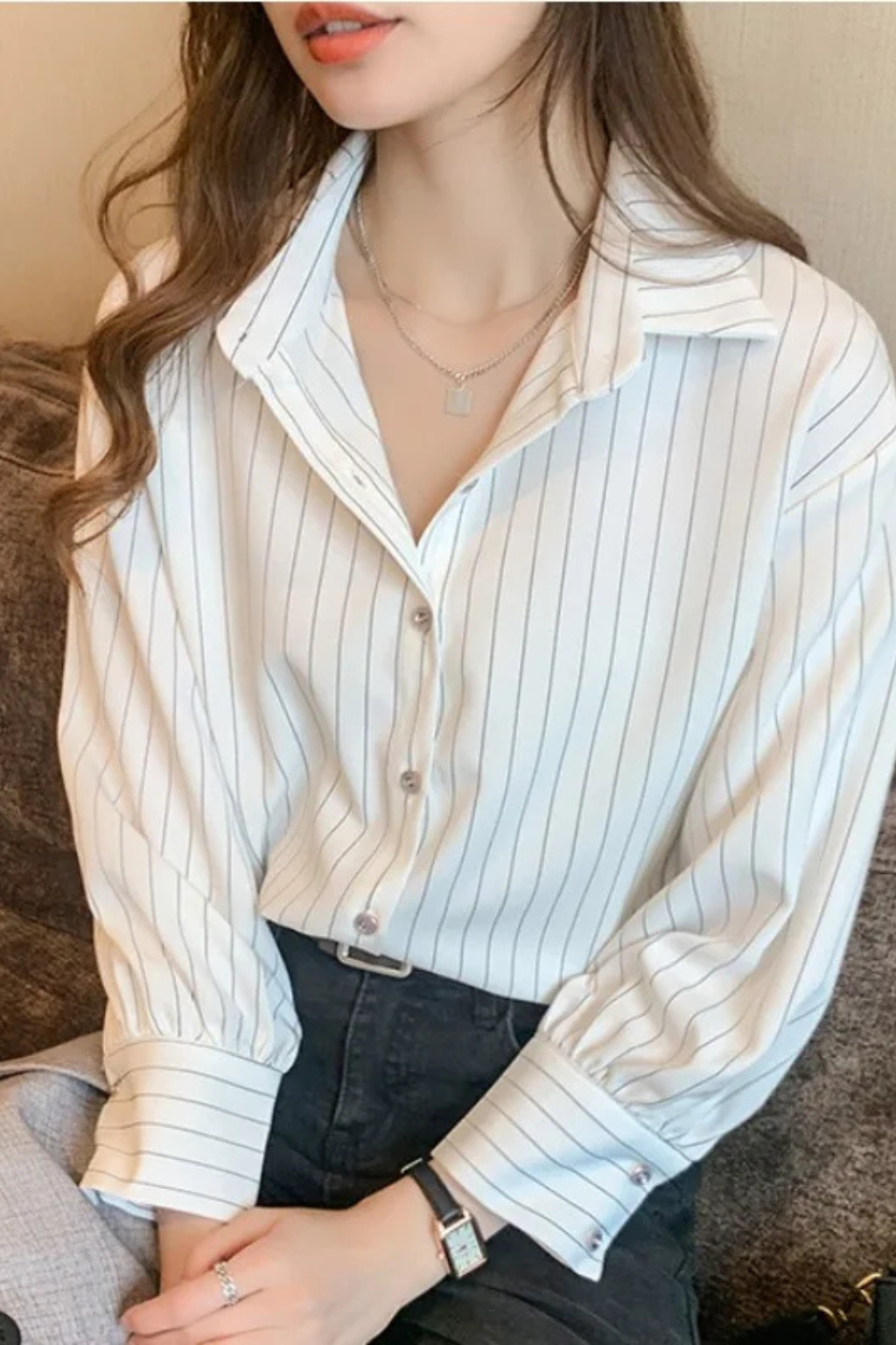 Felicity | Classic Pinstripe Button Down Shirt