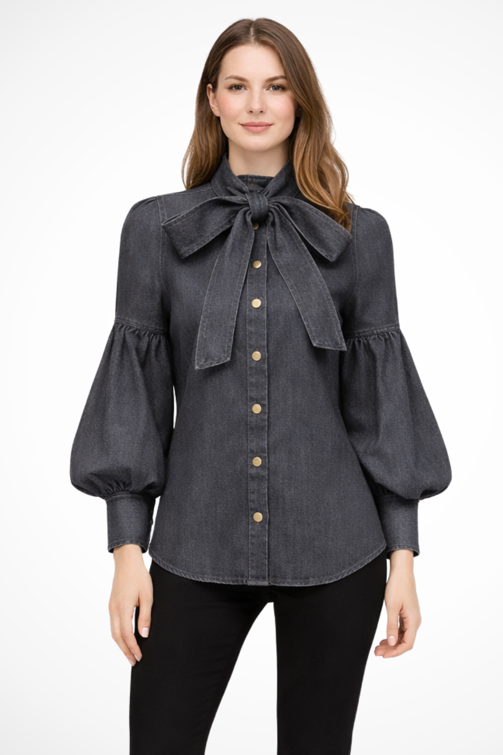 Orla | Romantic Denim Bow Puff Sleeve Shirt