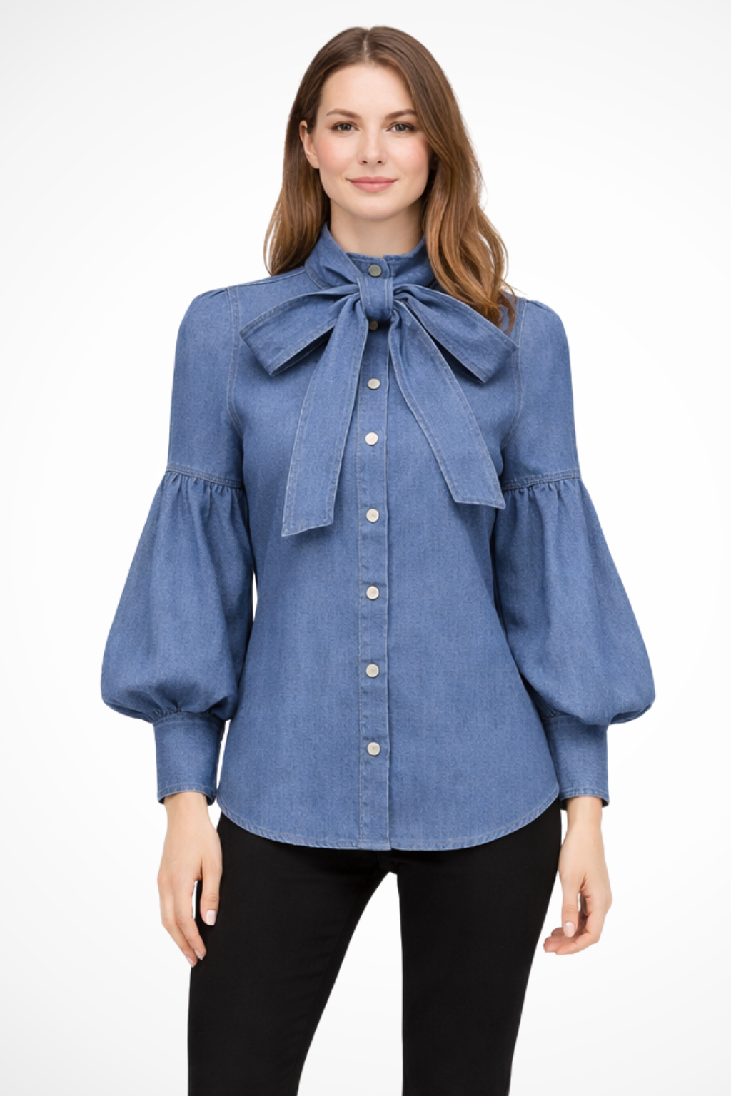 Orla | Romantic Denim Bow Puff Sleeve Shirt