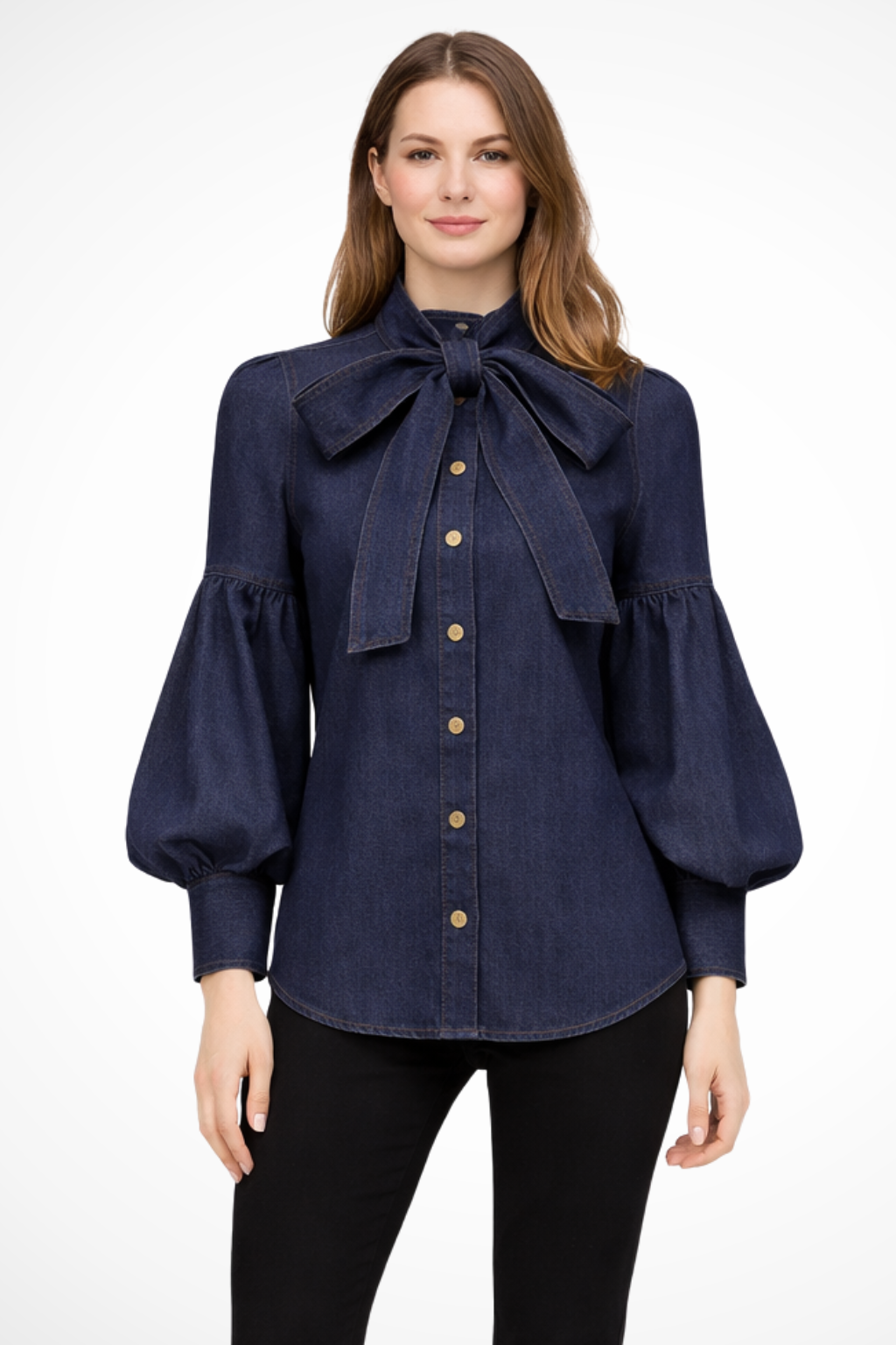 Orla | Romantic Denim Bow Puff Sleeve Shirt