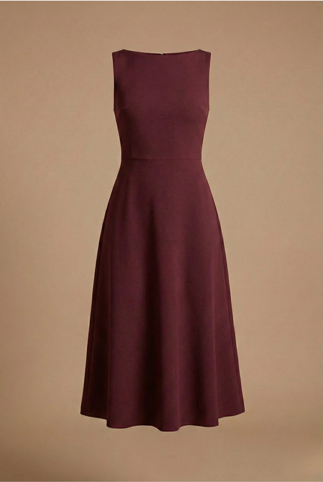 Women’s A-Line Midi Dress - Sleeveless Design with Round Neck and Defined Waist