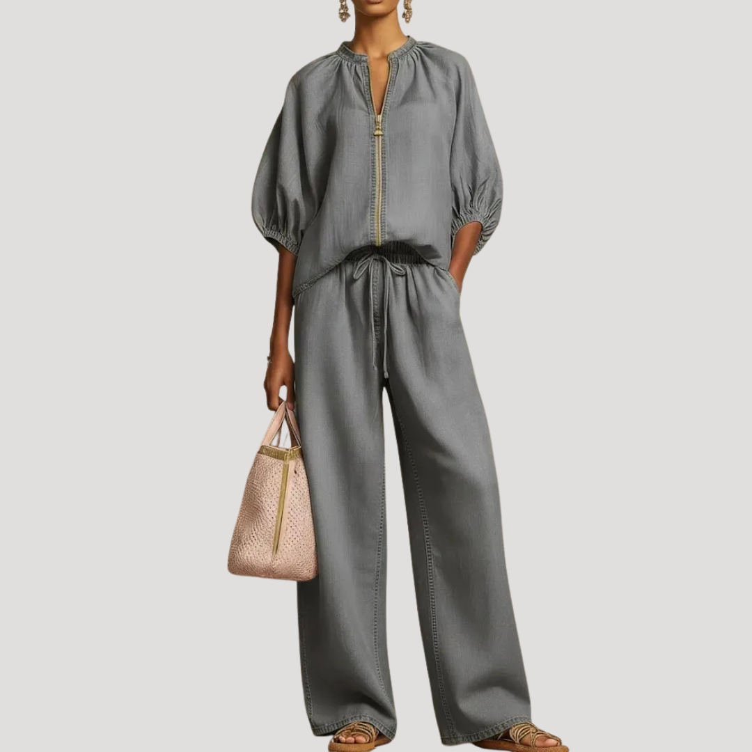 Celestria | Effortless Linen Puff Sleeve Going Out Sets