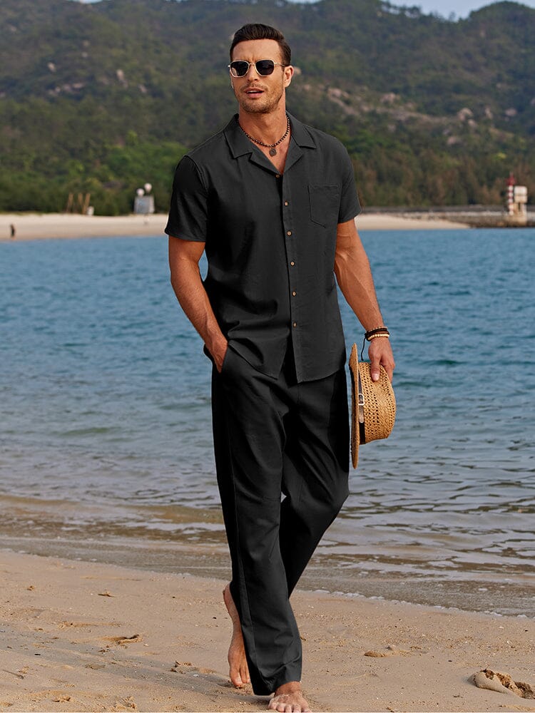 Stellan | Men's Relaxed Linen Short Sleeve Shirt & Trouser Set