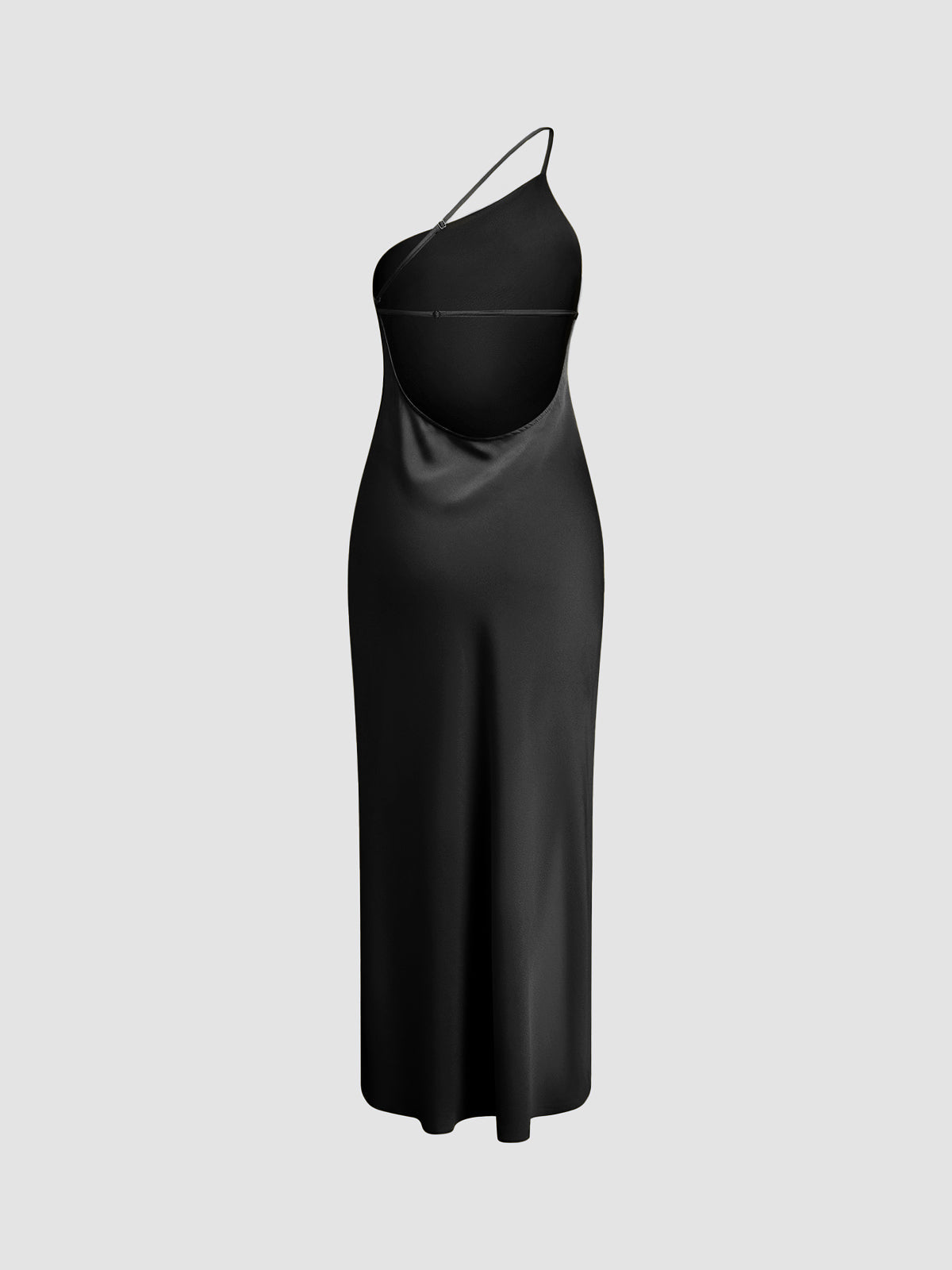 Women’s One-Shoulder Midi Dress with Open Back and Side Slit Detail