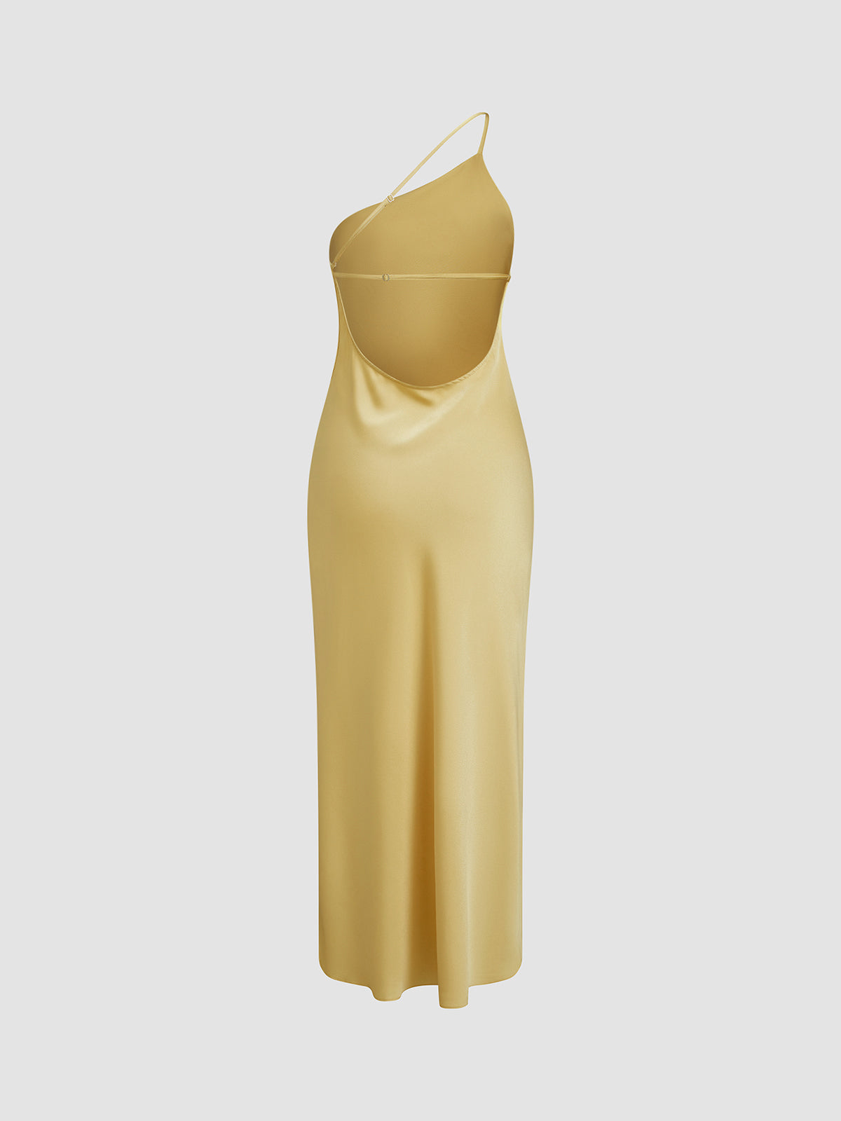 Women’s One-Shoulder Midi Dress with Open Back and Side Slit Detail