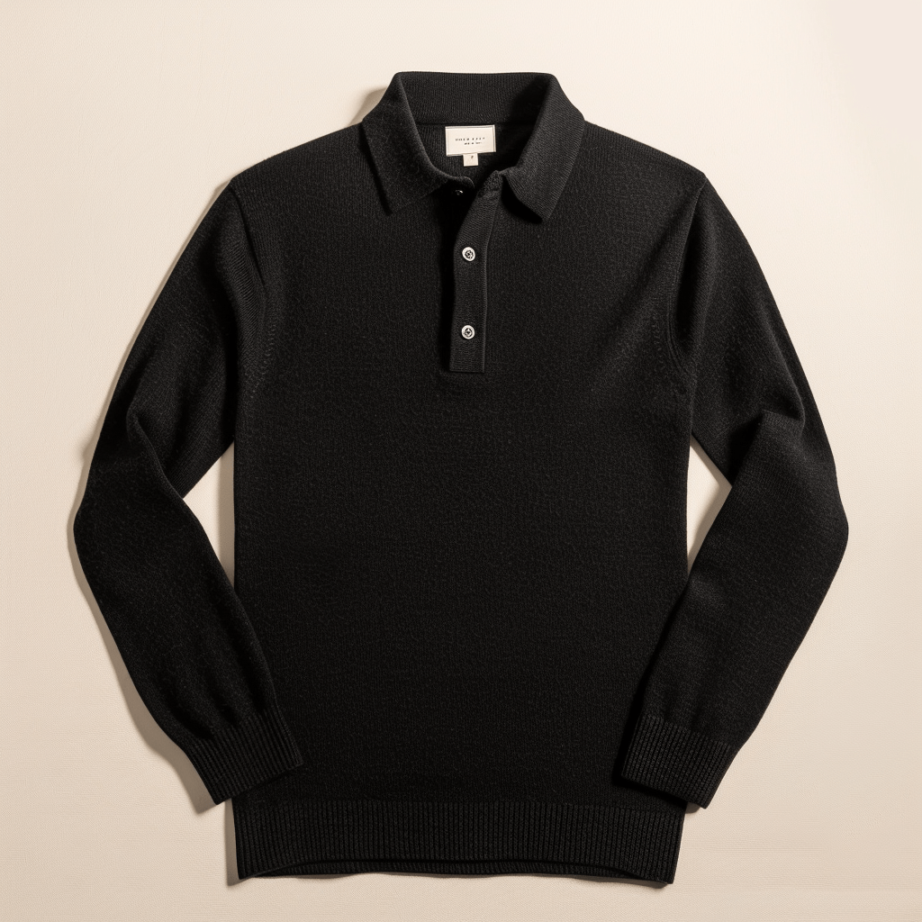 Men's Sophisticated Polo Knit Sweater with Classic Collar and Long Sleeves