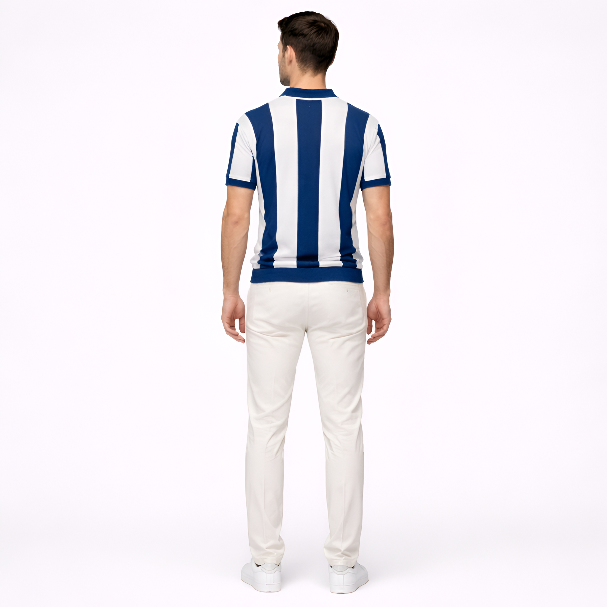 Men's Casual Polo Shirt - Short-Sleeve Striped Design with Zip Closure