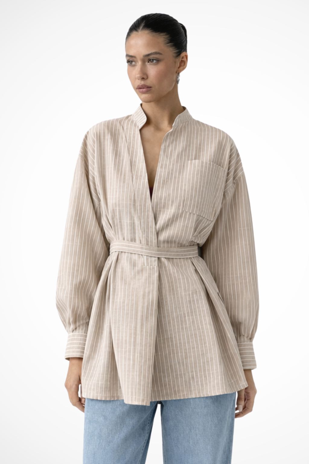 Seraphine | Elegant Striped Wrap Midi Dress