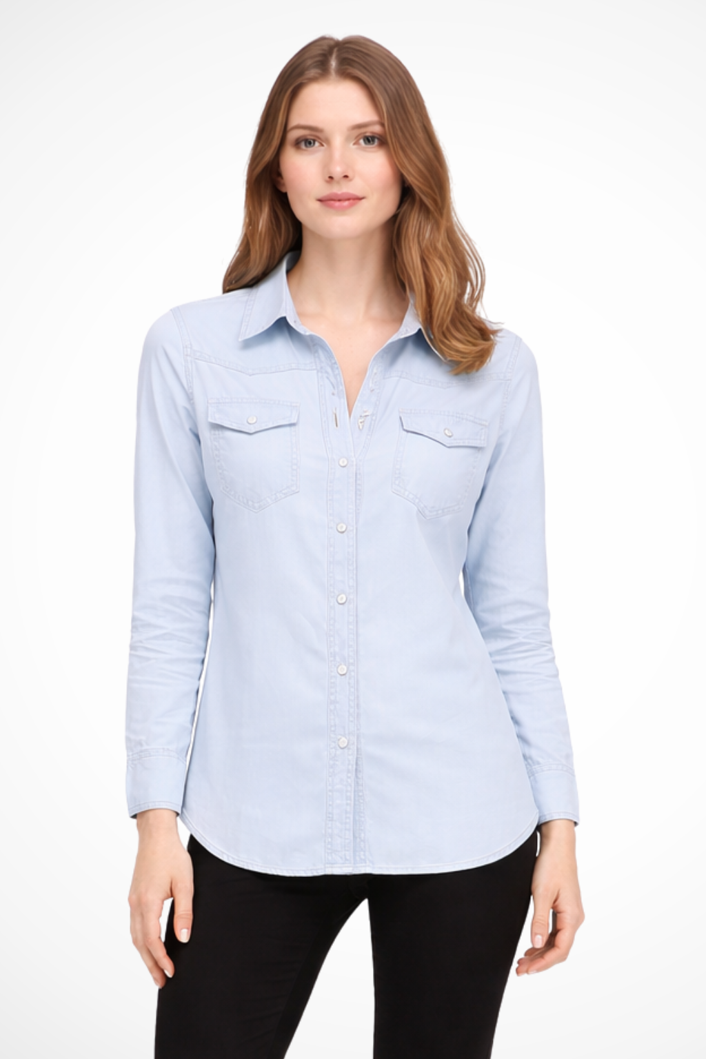Women's Classic Long Sleeve Denim Shirt with Button Front Closure