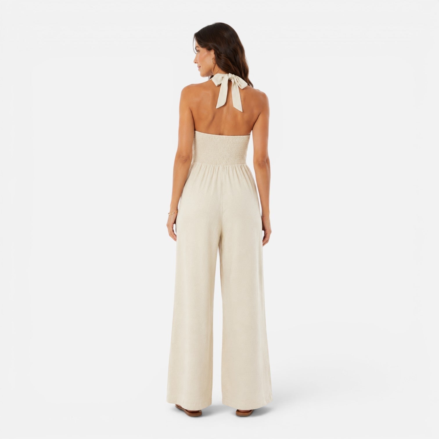 Evangeline | Elegant Halter Button-Front Wide-Leg Jumpsuit