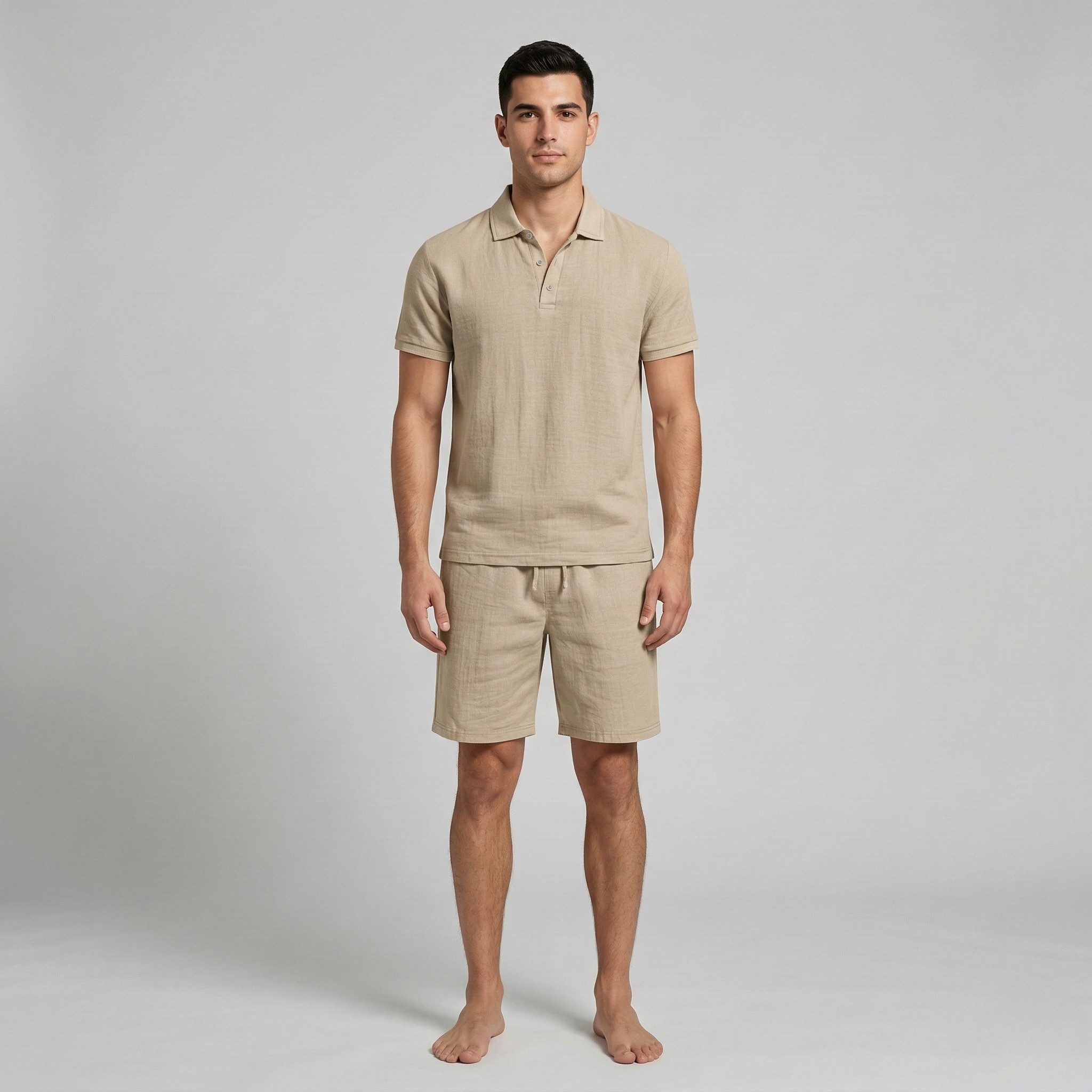 Men's Casual Summer Set - Polo Shirt with Cotton Shorts
