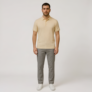Men's Casual Short-Sleeve Polo Shirt - Ribbed Cotton Construction with Classic Fit