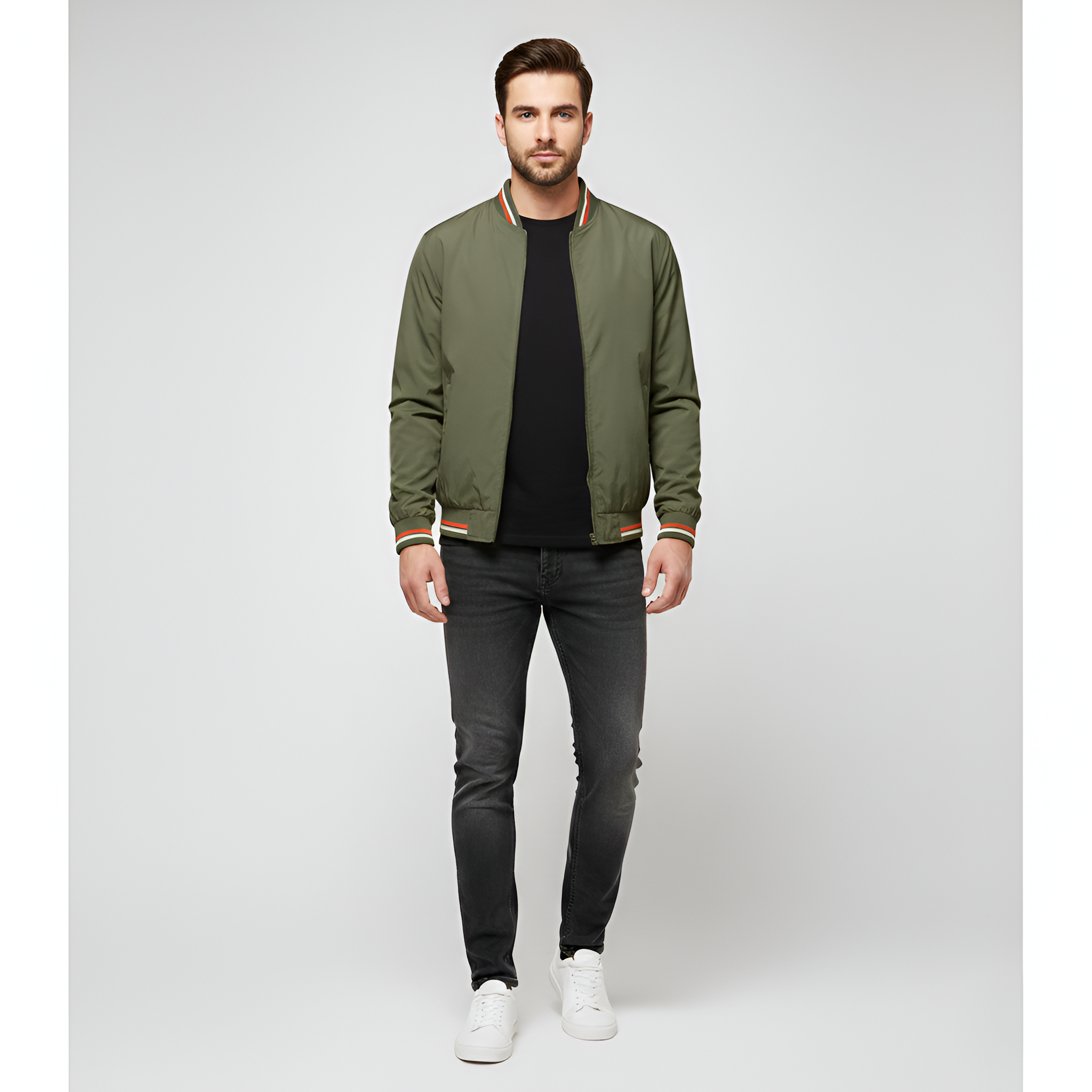 Men's Lightweight Bomber Jacket - Classic Zip Closure with Side Pockets