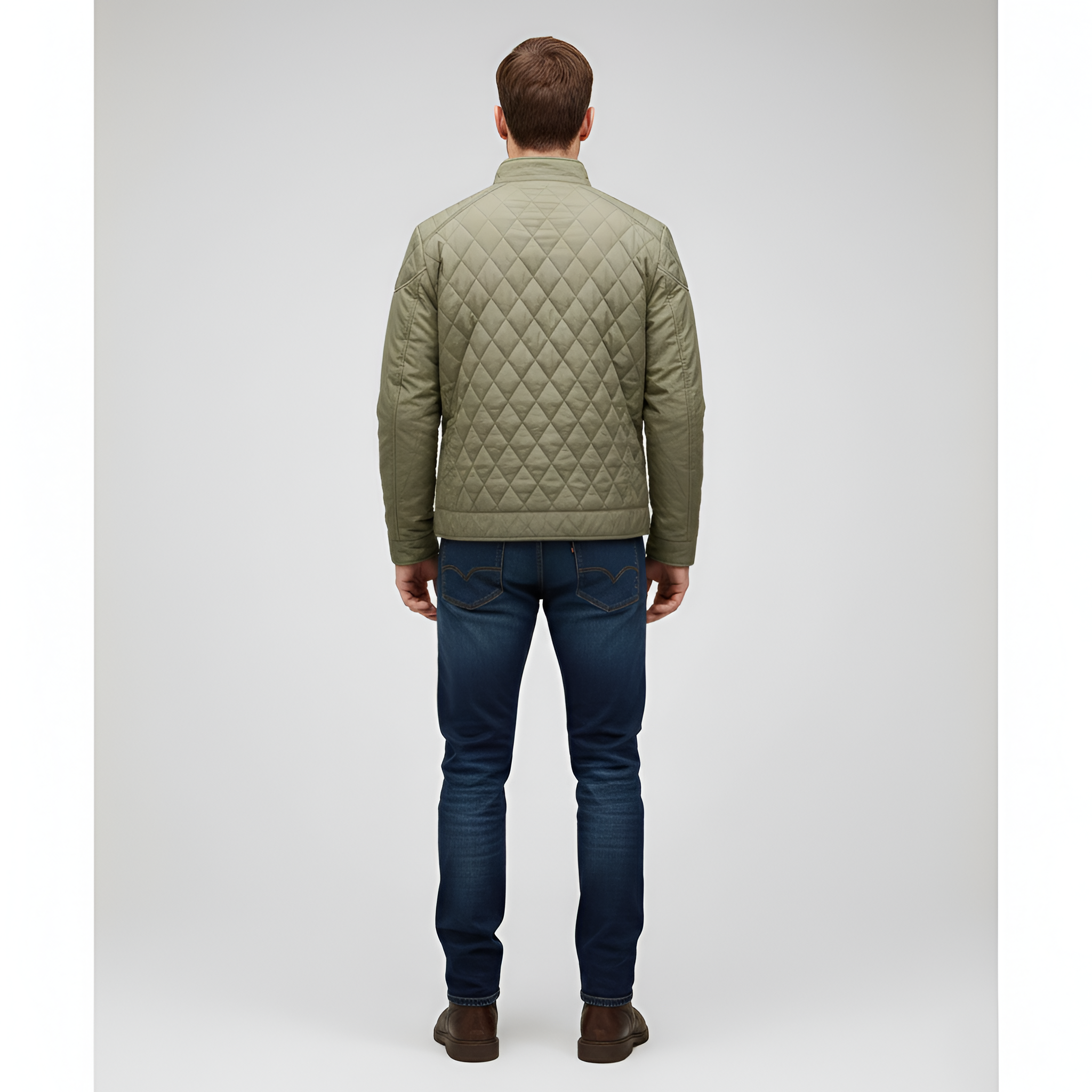 Men’s Lightly Padded Quilted Jacket with Zipper Closure and Transitional Design