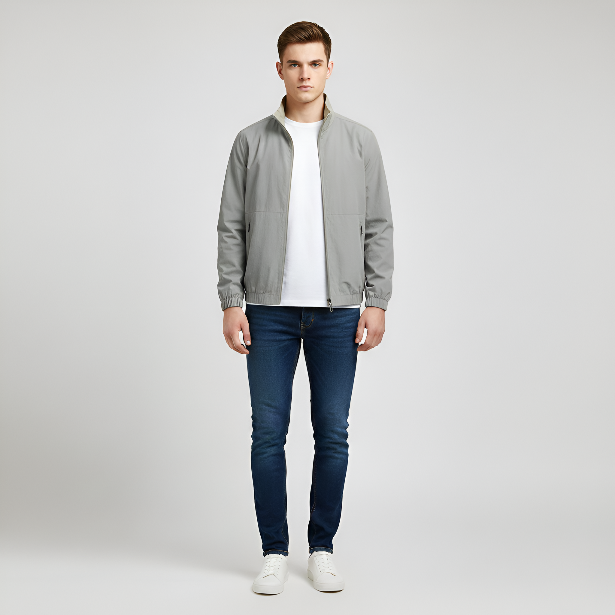 Men's Lightweight Cotton Jacket - Classic Design with Zip Closure and Long Sleeves