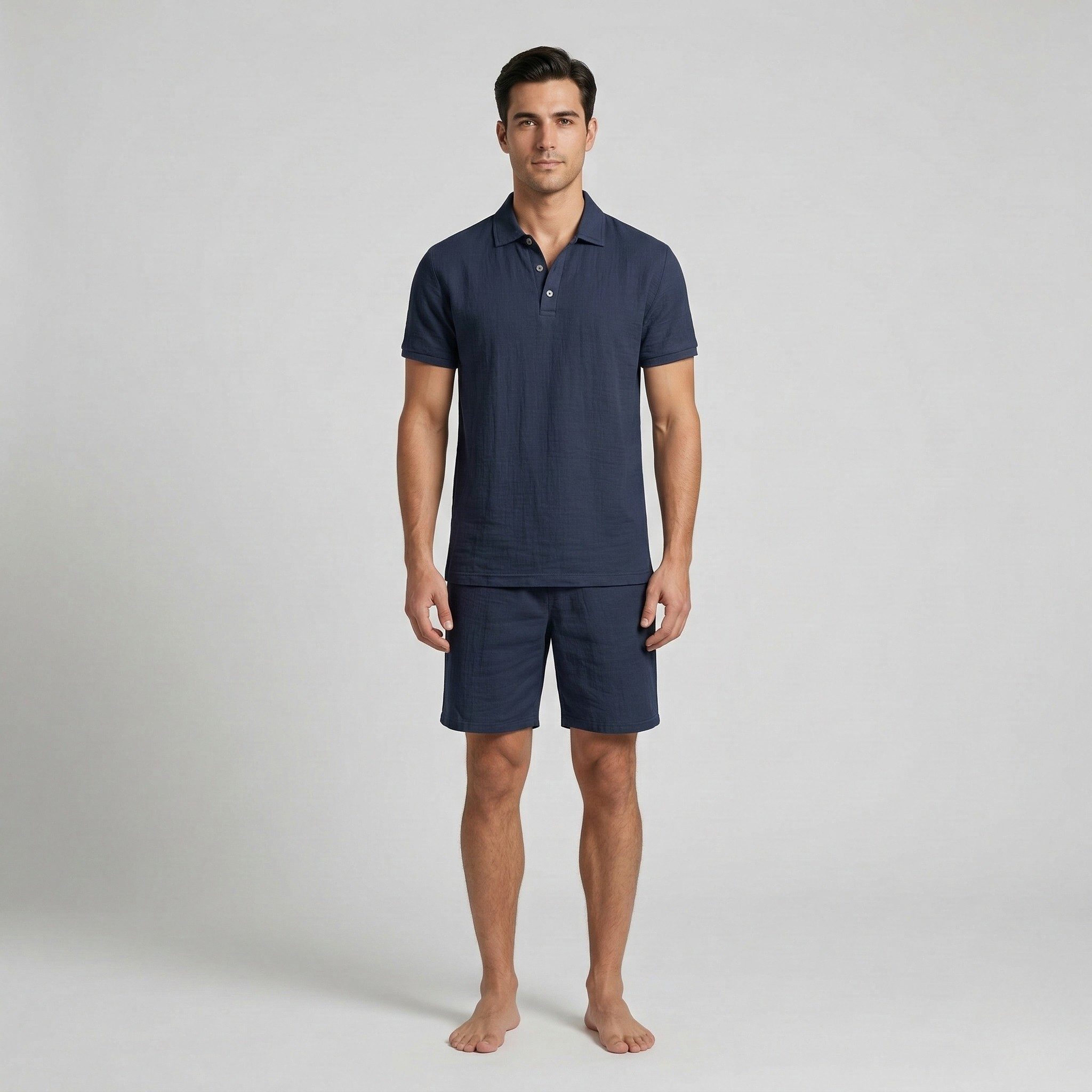 Men's Casual Summer Set - Polo Shirt with Cotton Shorts