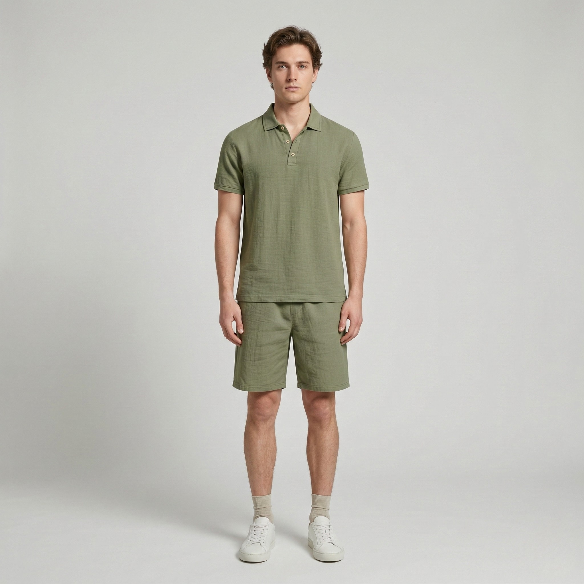 Men's Casual Summer Set - Polo Shirt with Cotton Shorts