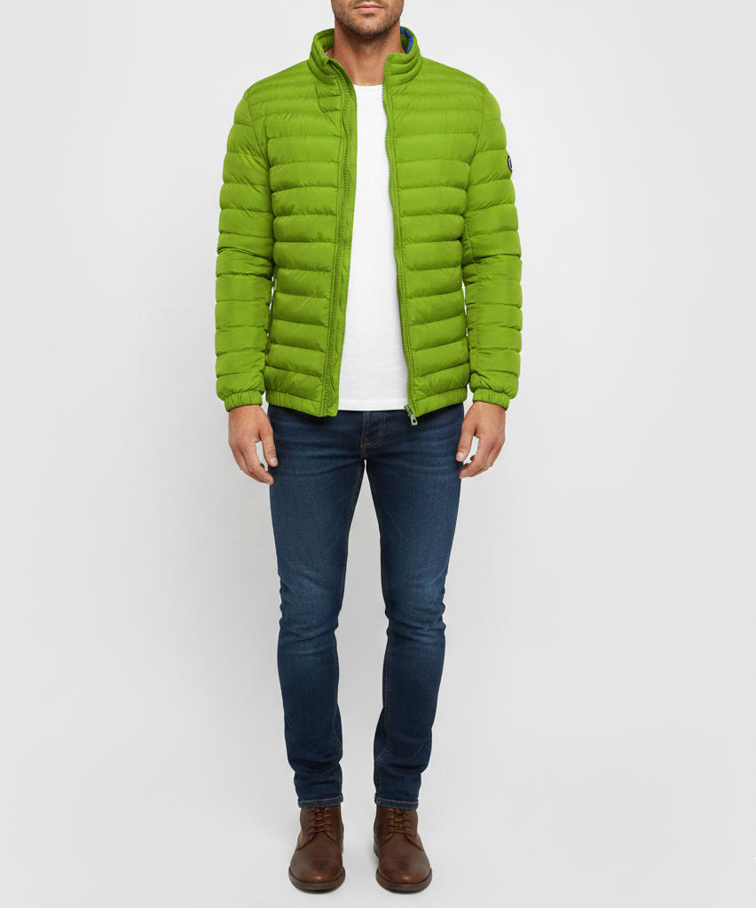 Men's Lightweight Puffer Jacket - Quilted Design with Zip Closure and Stand Collar