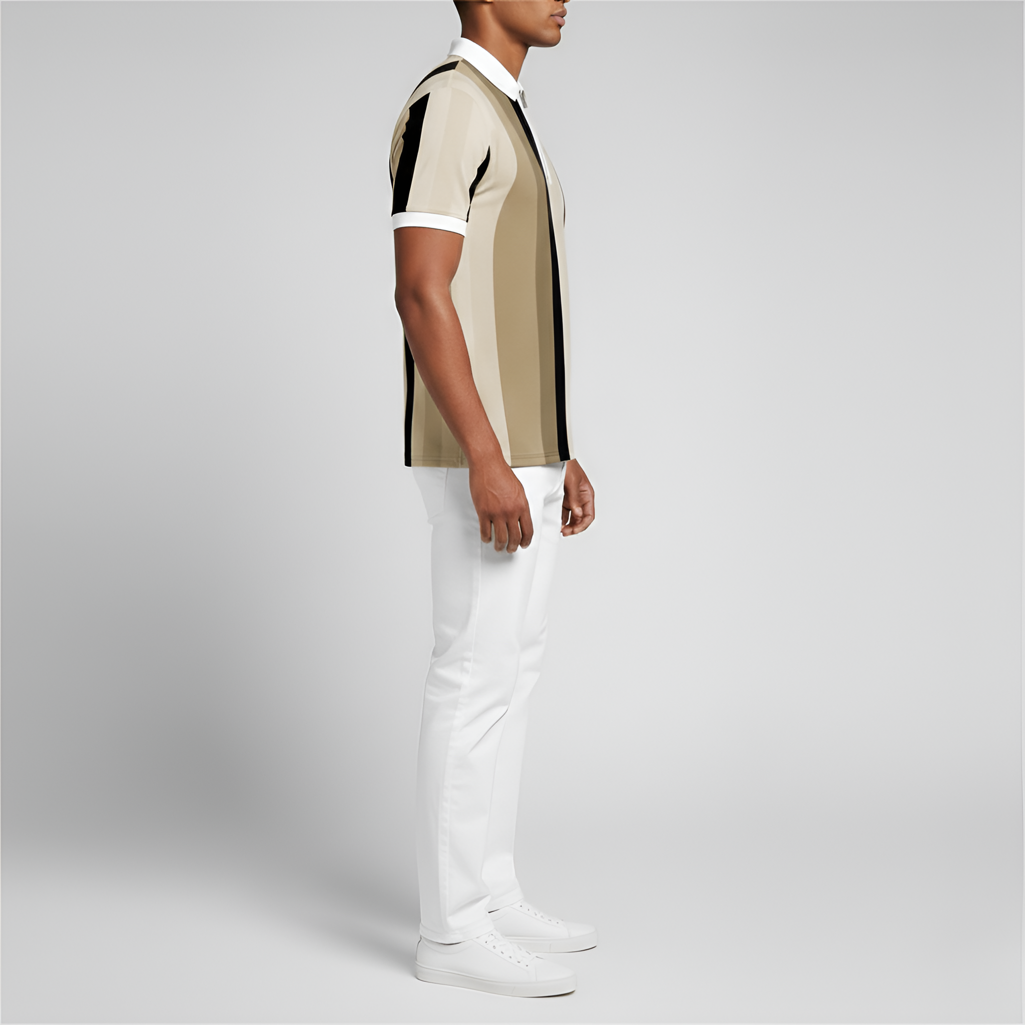 Men's Slim Fit Polo Shirt - Short-Sleeved Design with Zipper and Stripes
