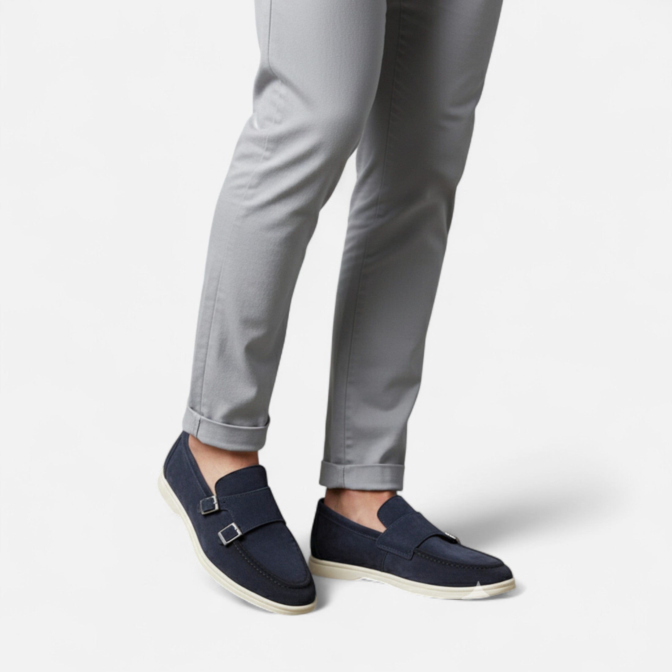 Men's Monk Strap Loafers Double Buckle Suede Slip-On