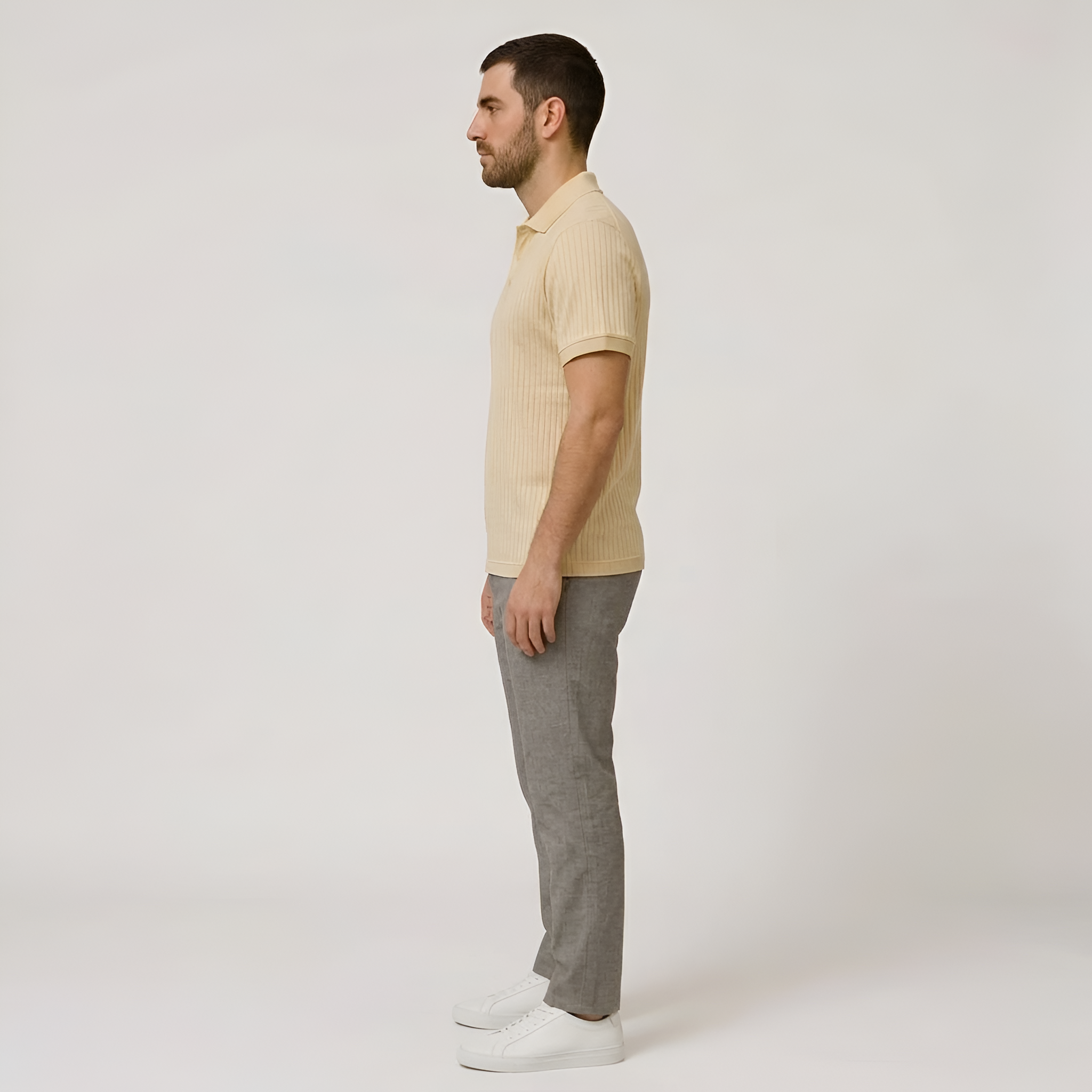 Men's Casual Short-Sleeve Polo Shirt - Ribbed Cotton Construction with Classic Fit