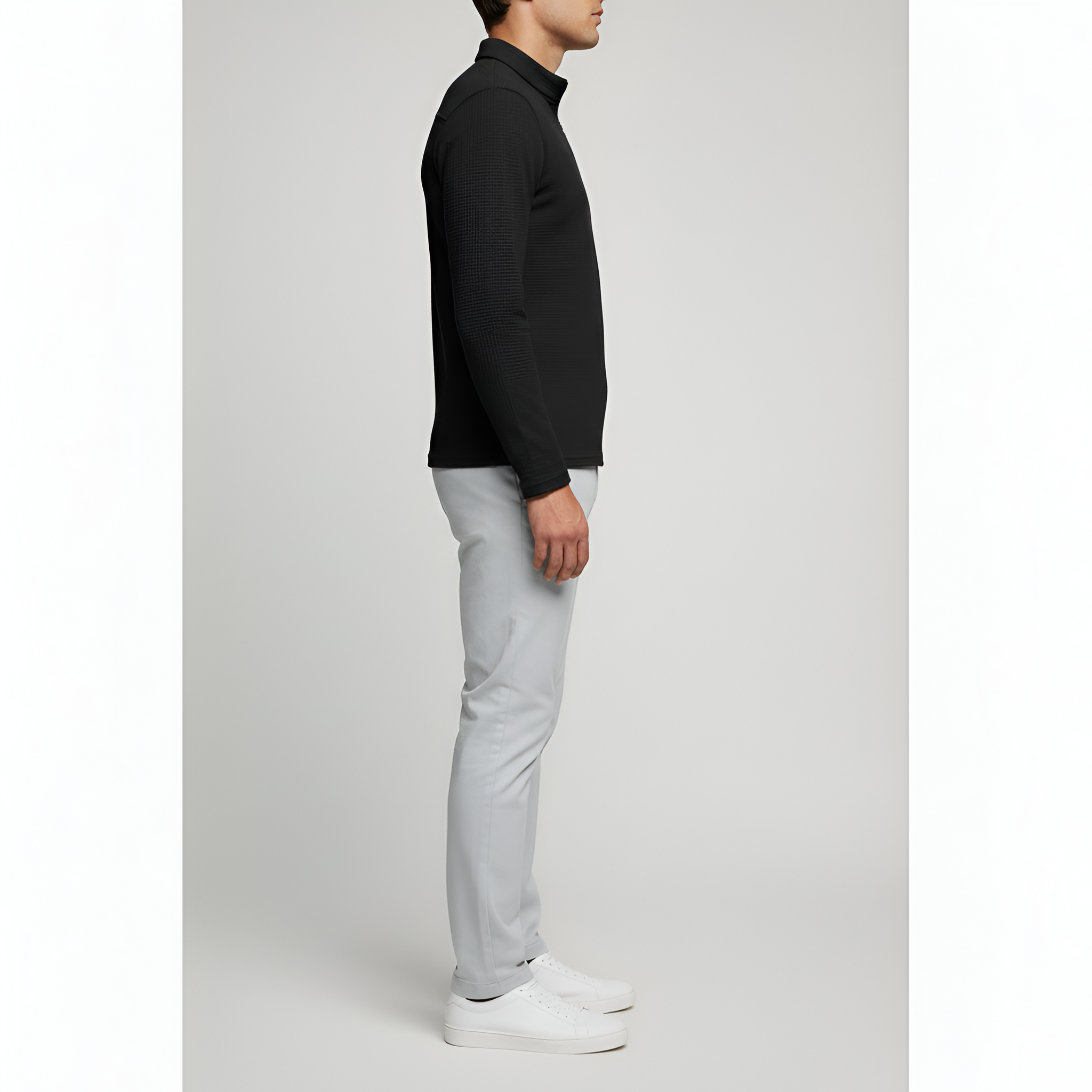 Men's Long-Sleeved Polo Shirt - Zip Closure with Classic Collar in Cotton