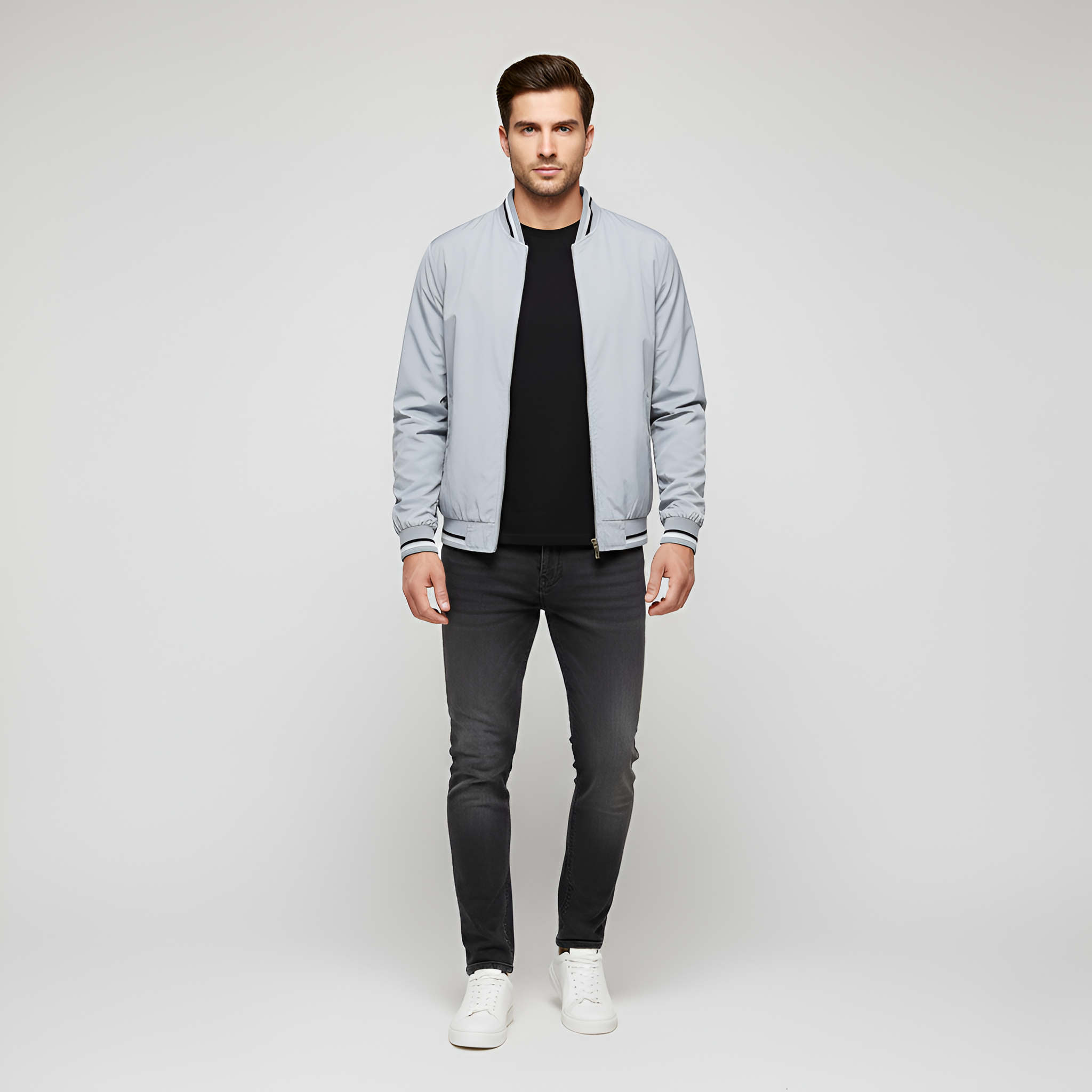 Men's Lightweight Bomber Jacket - Classic Zip Closure with Side Pockets
