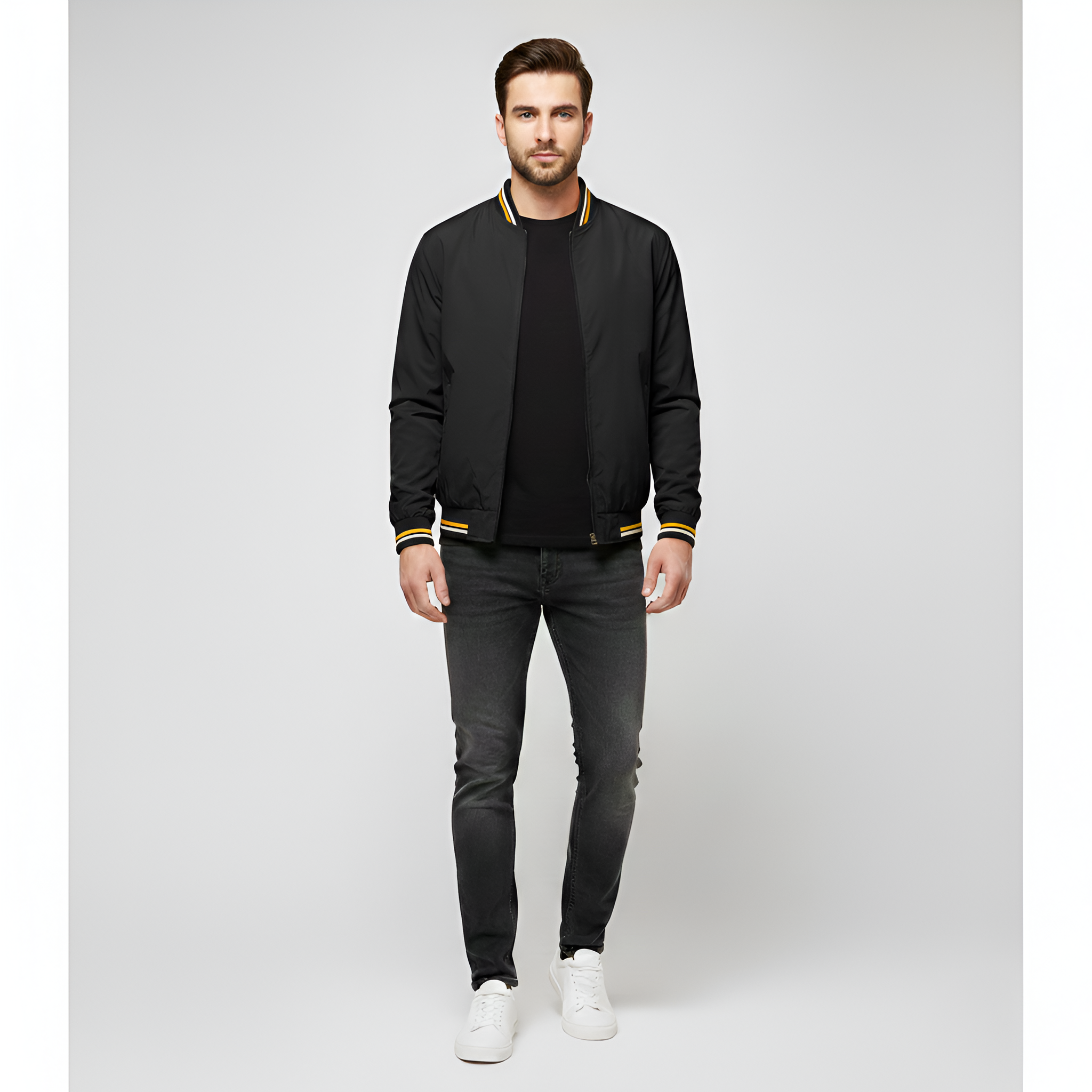 Men's Lightweight Bomber Jacket - Classic Zip Closure with Side Pockets