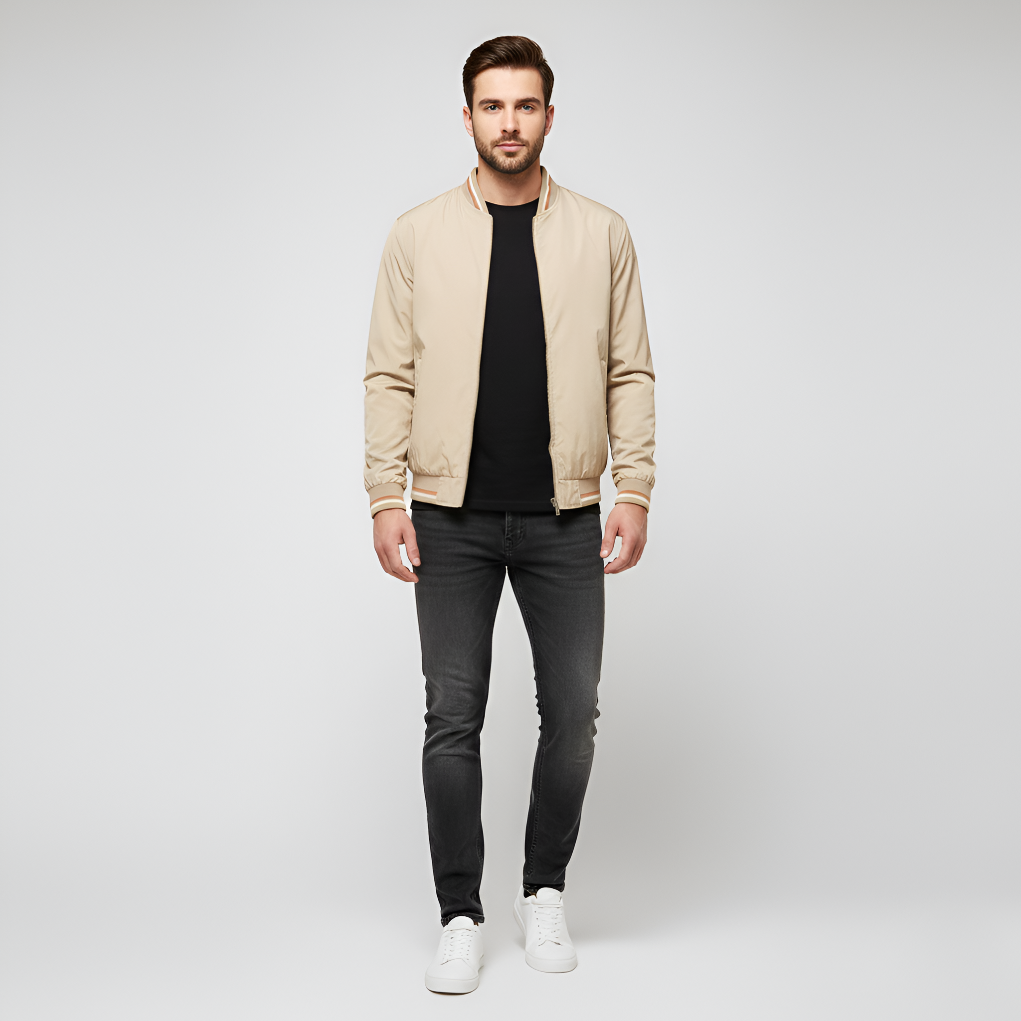 Men's Lightweight Bomber Jacket - Classic Zip Closure with Side Pockets