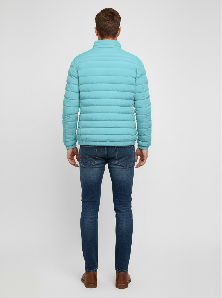 Men's Lightweight Puffer Jacket - Quilted Design with Zip Closure and Stand Collar