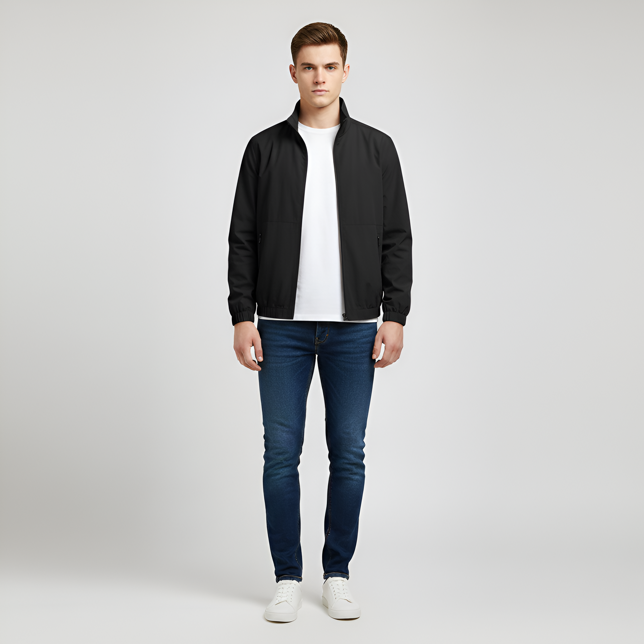 Men's Lightweight Cotton Jacket - Classic Design with Zip Closure and Long Sleeves