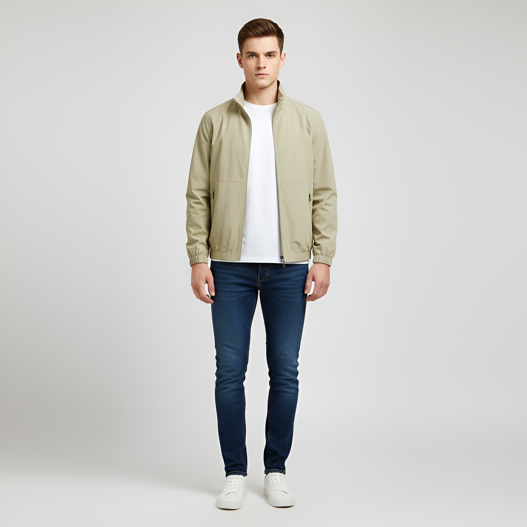 Men's Lightweight Cotton Jacket - Classic Design with Zip Closure and Long Sleeves