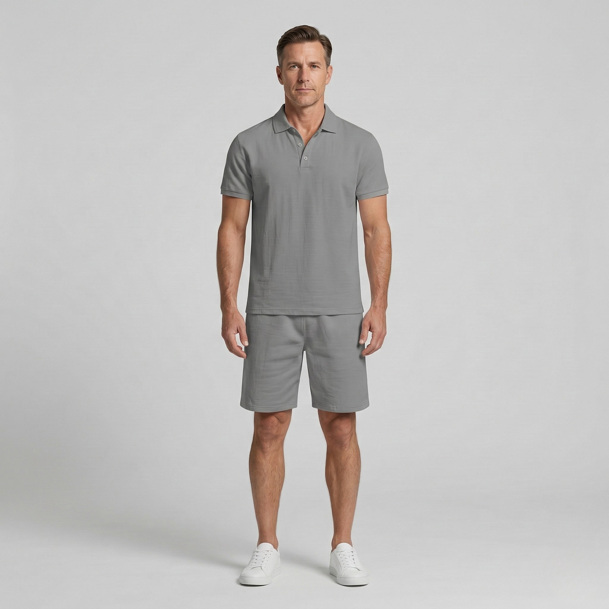 Men's Casual Summer Set - Polo Shirt with Cotton Shorts