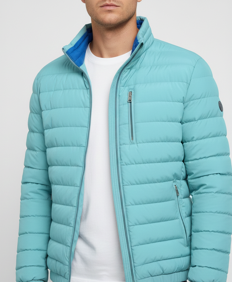 Men's Lightweight Puffer Jacket - Quilted Design with Zip Closure and Stand Collar