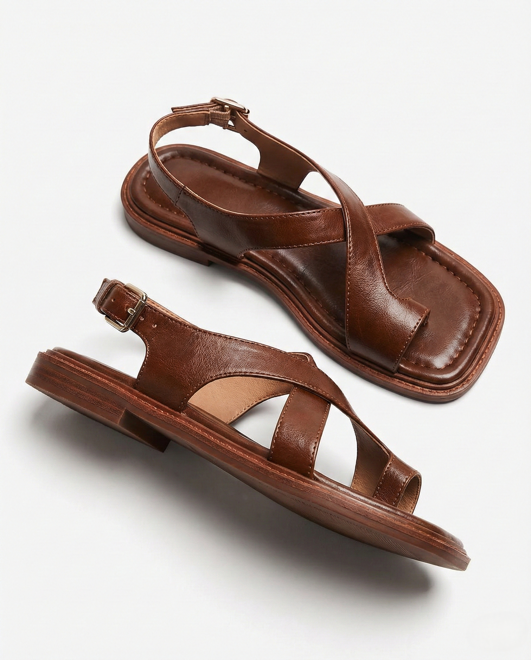 Cordelia | Elegant Leather Cross-Strap Buckle Comfortable Sandals