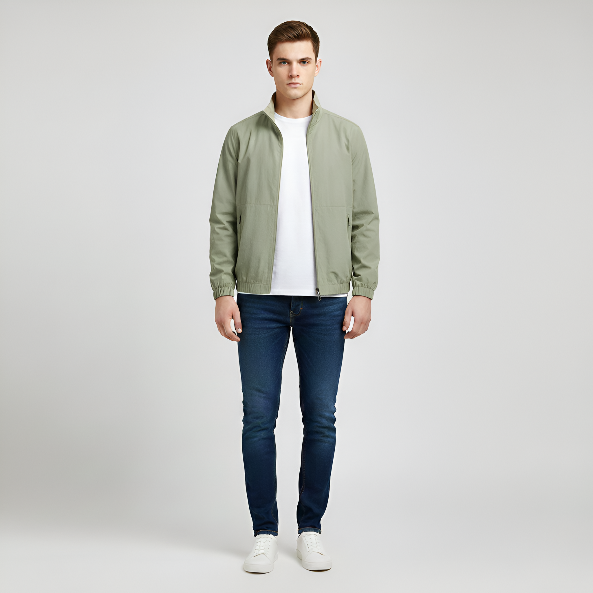 Men's Lightweight Cotton Jacket - Classic Design with Zip Closure and Long Sleeves