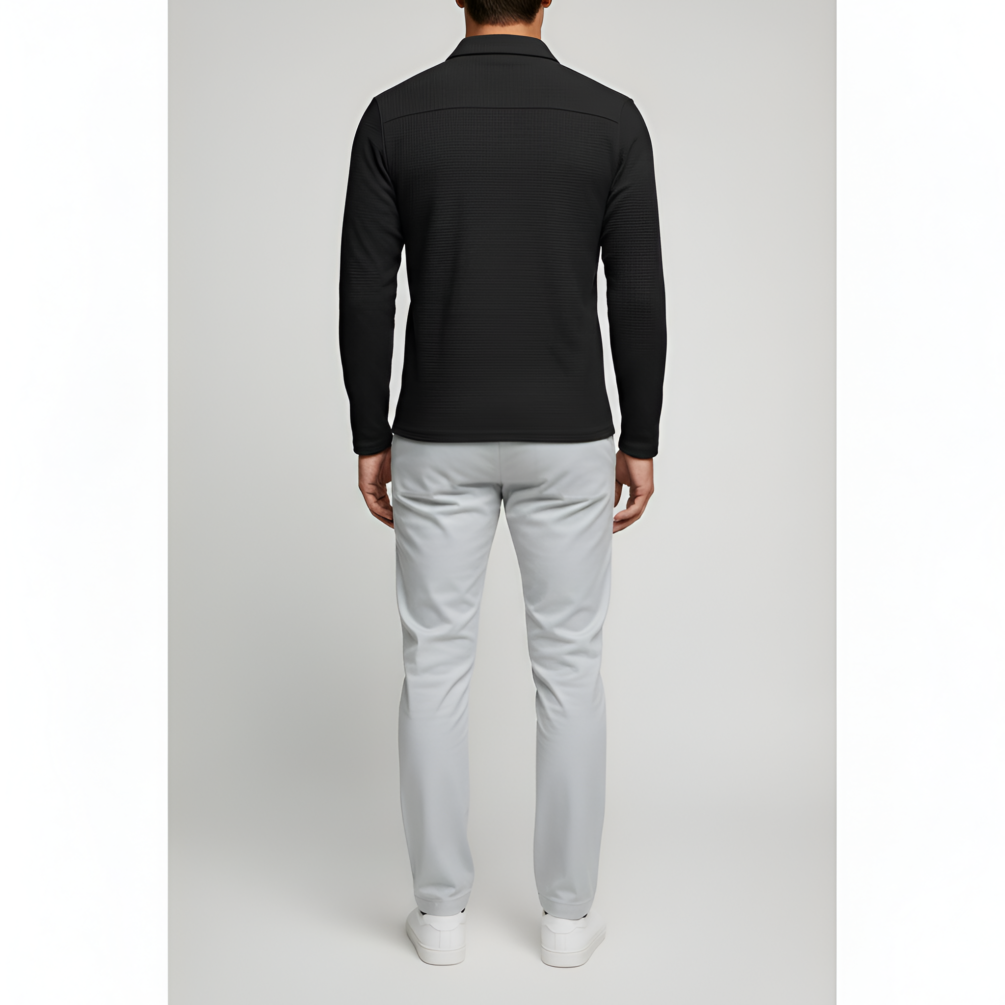 Men's Long-Sleeved Polo Shirt - Zip Closure with Classic Collar in Cotton