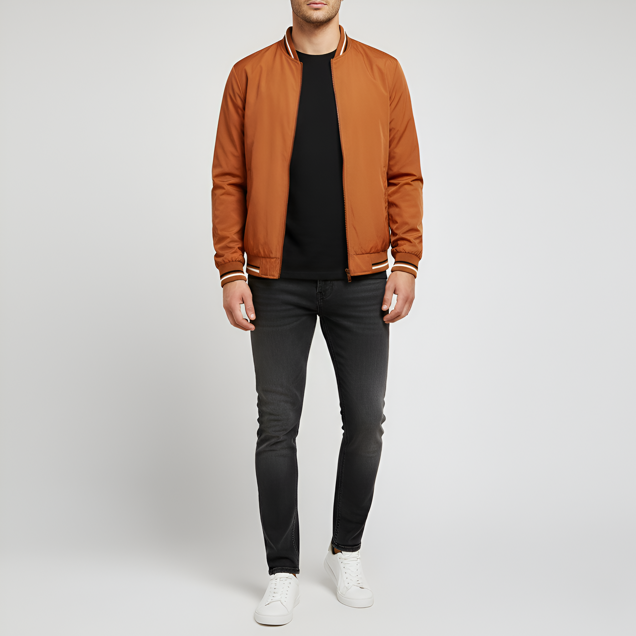 Men's Lightweight Bomber Jacket - Classic Zip Closure with Side Pockets