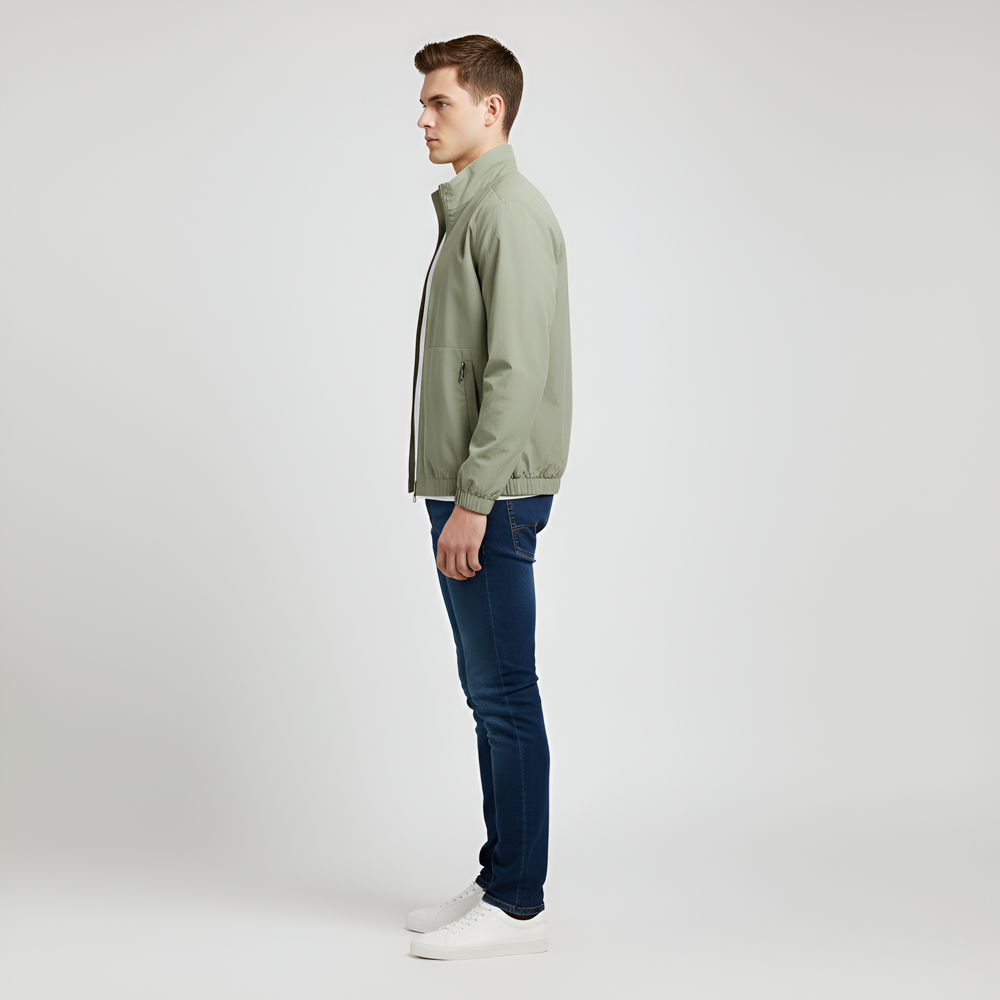 Men's Lightweight Cotton Jacket - Classic Design with Zip Closure and Long Sleeves