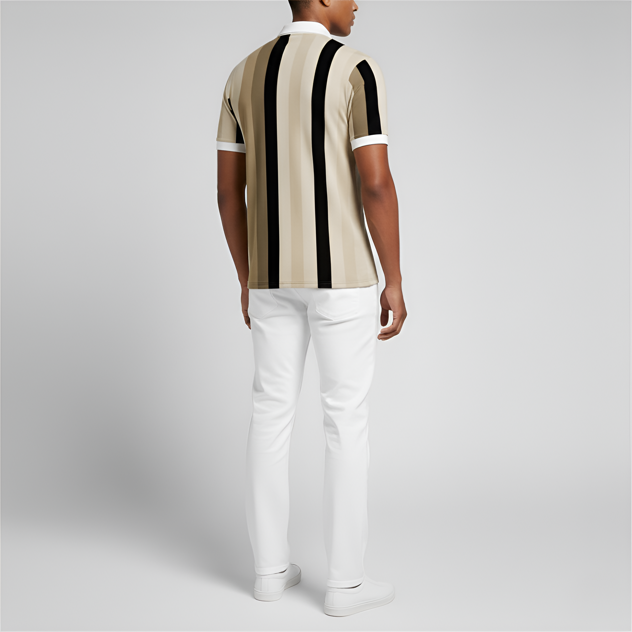 Men's Slim Fit Polo Shirt - Short-Sleeved Design with Zipper and Stripes