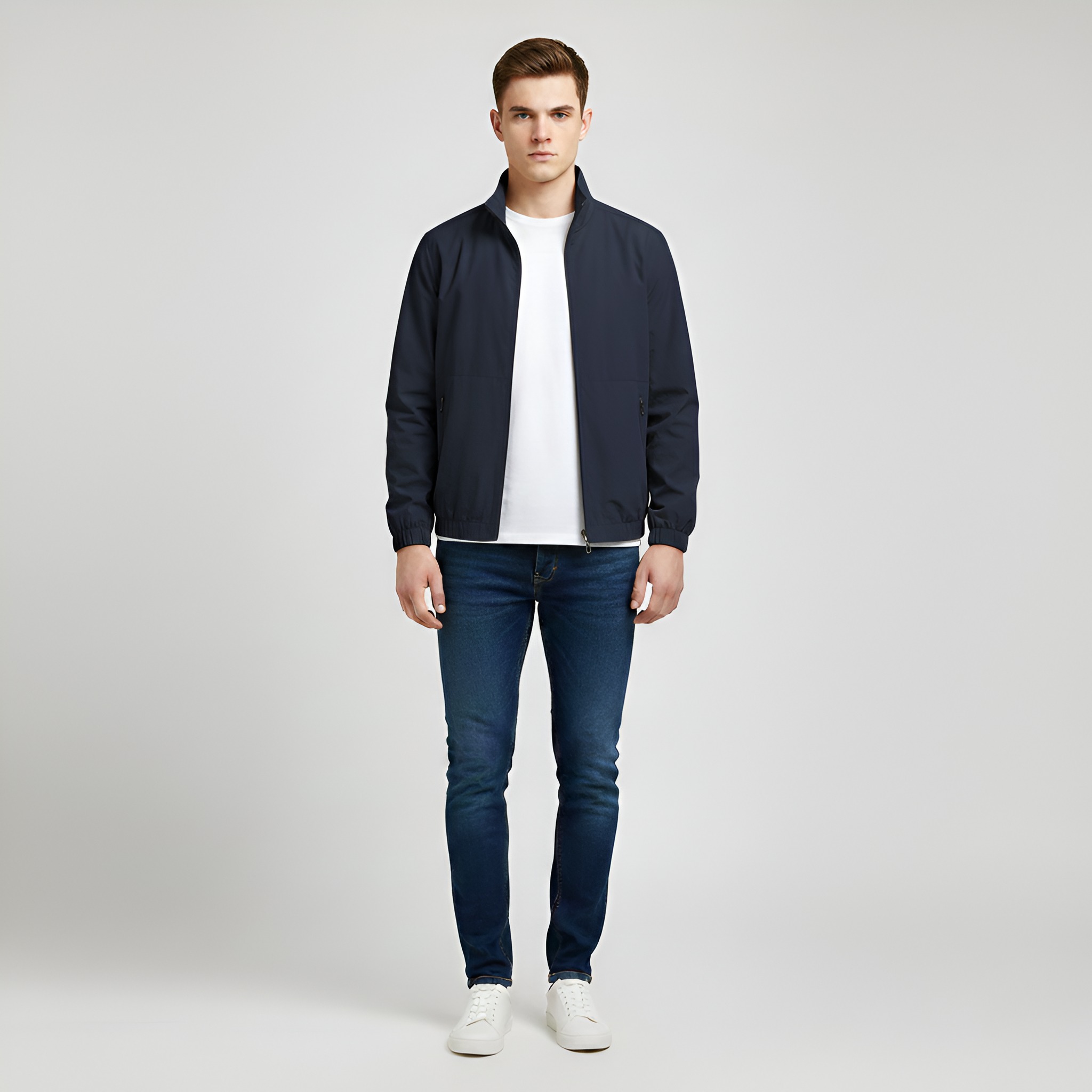 Men's Lightweight Cotton Jacket - Classic Design with Zip Closure and Long Sleeves