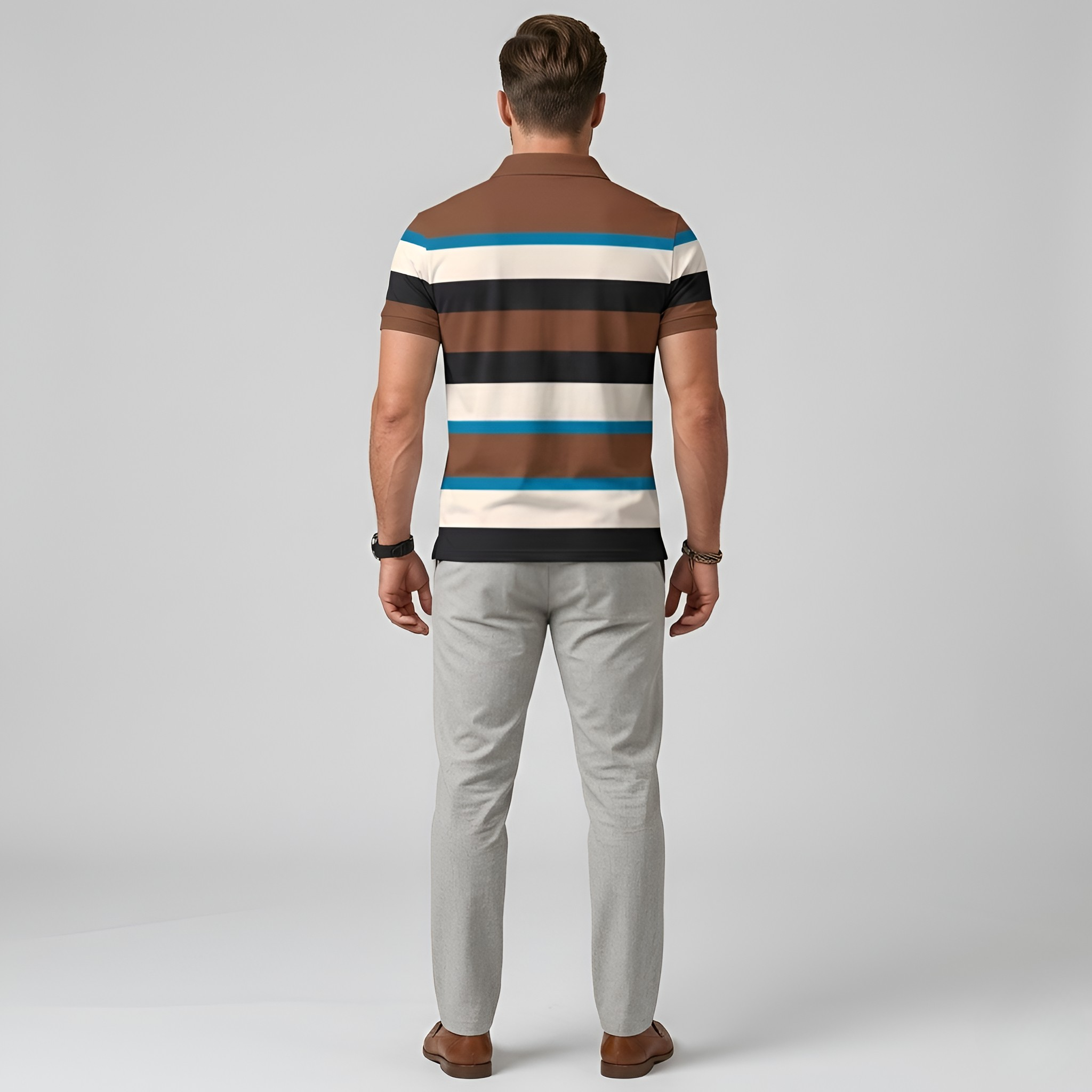 Men’s Striped Short-Sleeved Polo Shirt with Collared Neckline