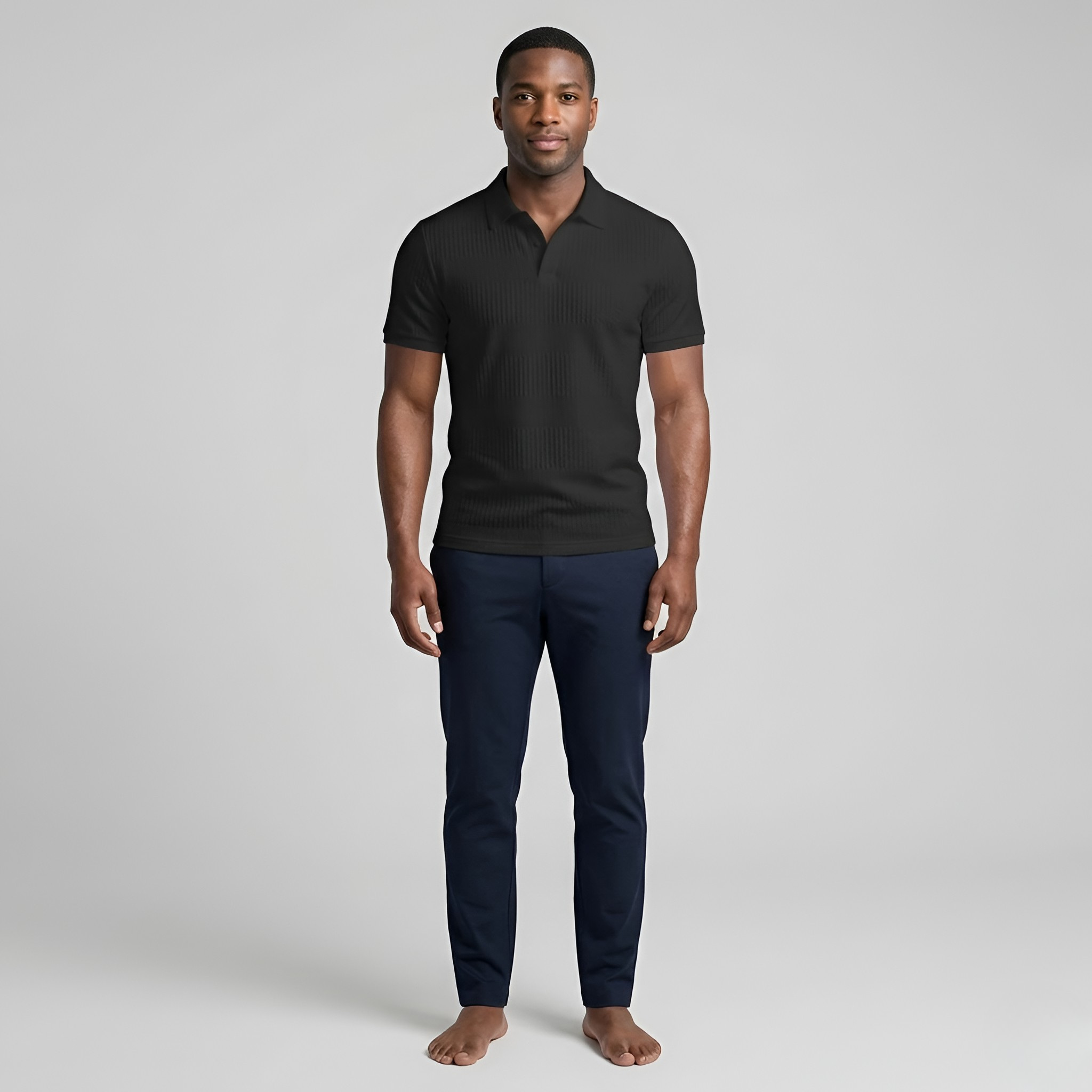 Men's Textured Short-Sleeved Polo Shirt with Classic Collar
