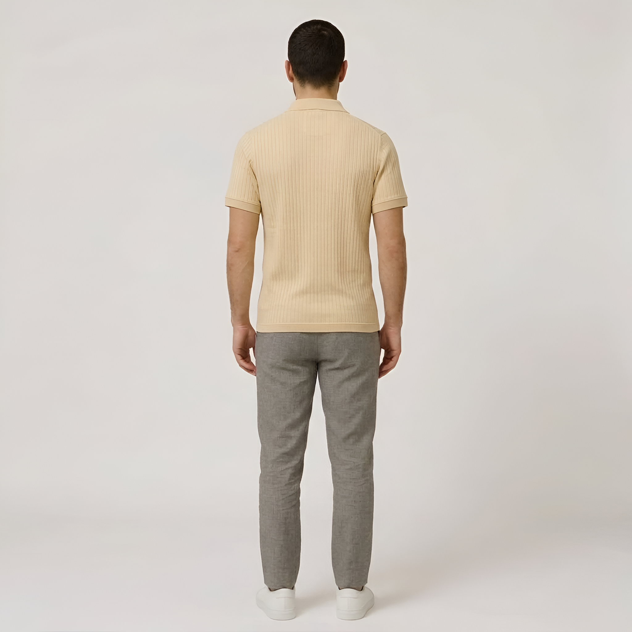 Men's Casual Short-Sleeve Polo Shirt - Ribbed Cotton Construction with Classic Fit