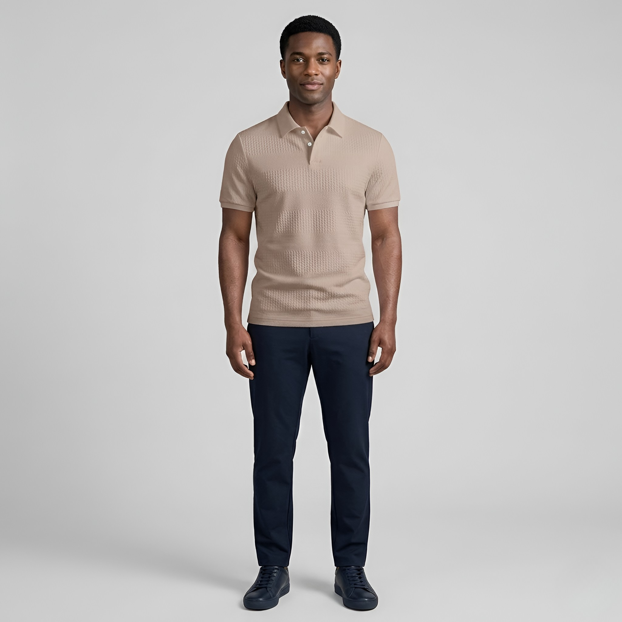 Men's Textured Short-Sleeved Polo Shirt with Classic Collar