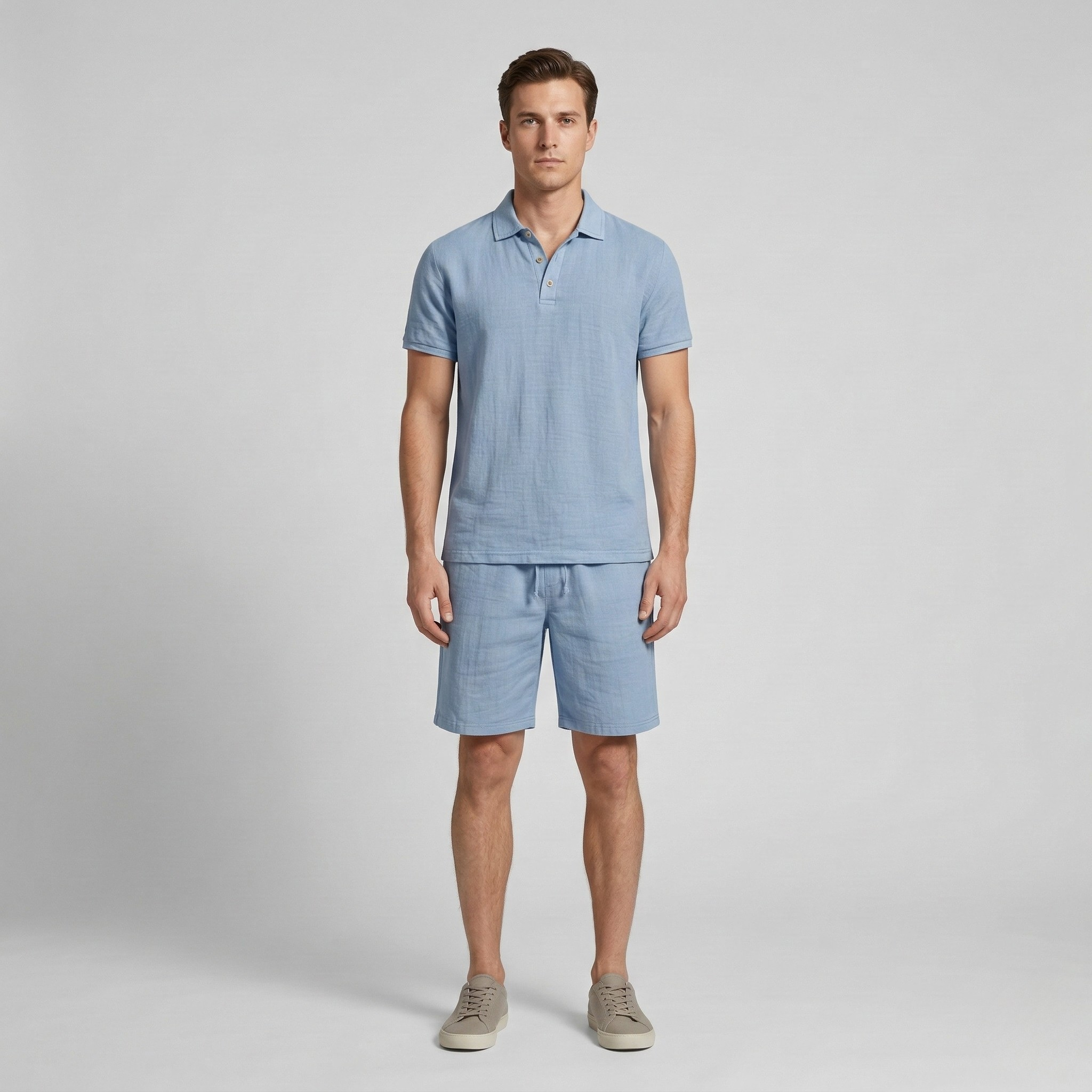 Men's Casual Summer Set - Polo Shirt with Cotton Shorts